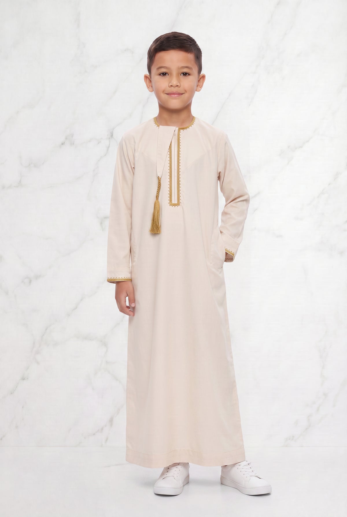 Boys Omani Tasselled Thobe Elegant Cream 1519 Col 08
