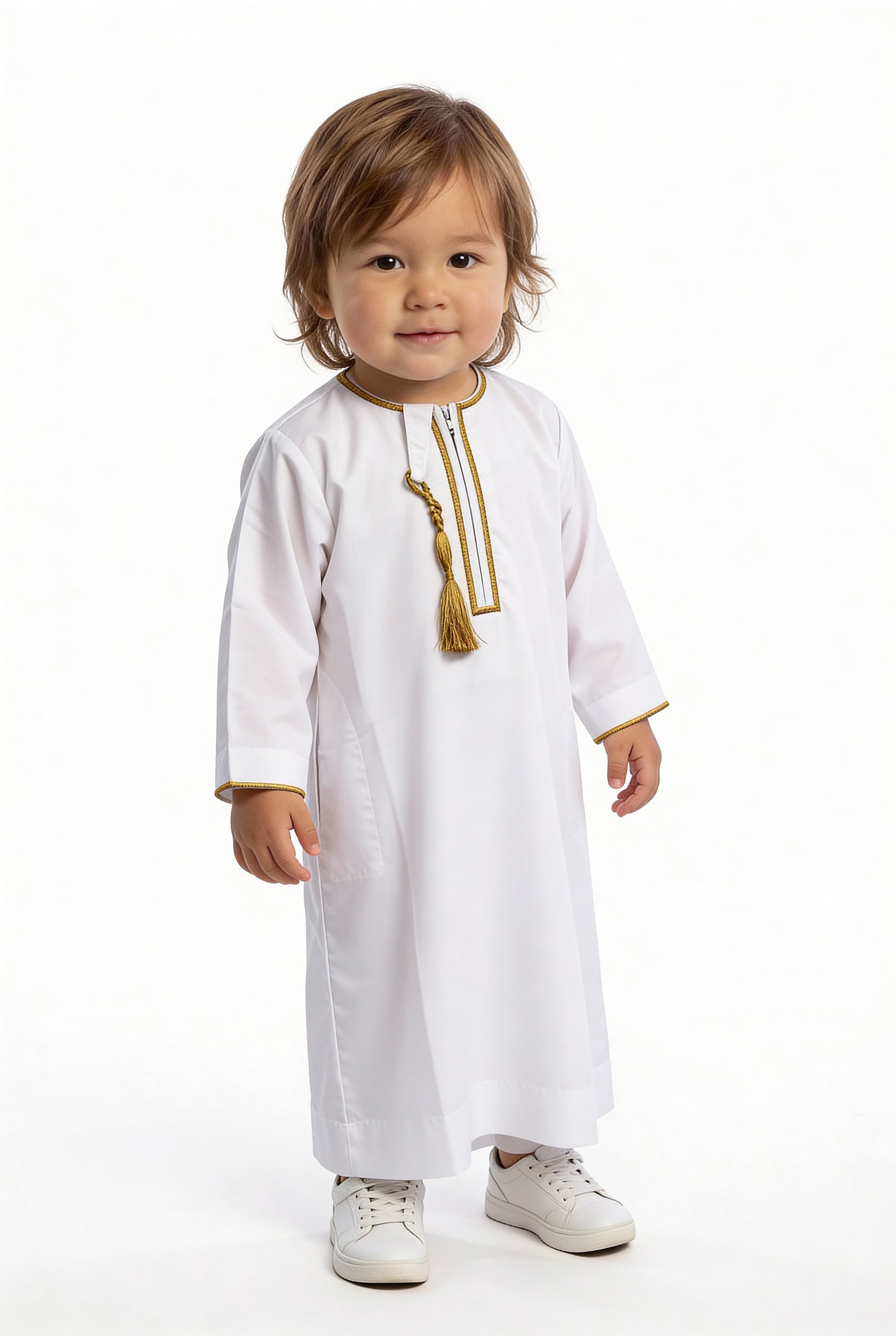 Boys Omani Tasselled Thobe White & Gold 1523 Col 2