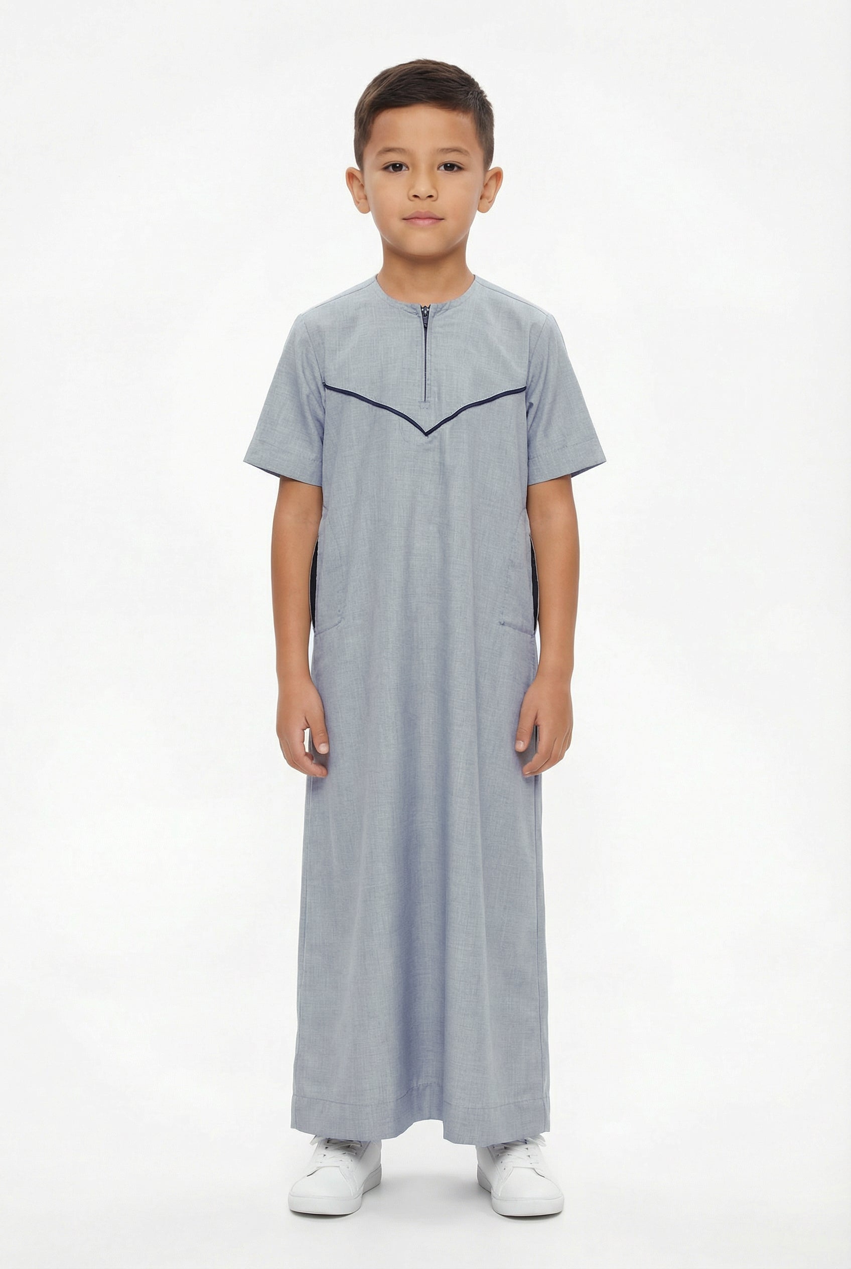 Boys Omani Half Sleeved Thobe Grey 1516 Col 3