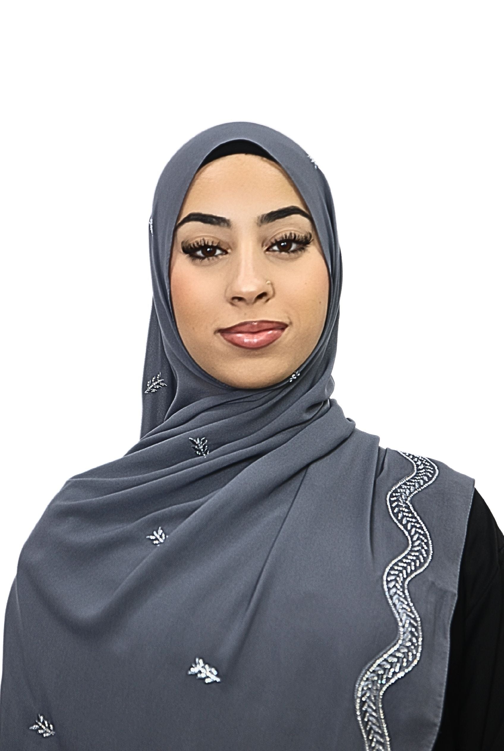 Emirati Chiffon Hijab D1 Grey Col 36