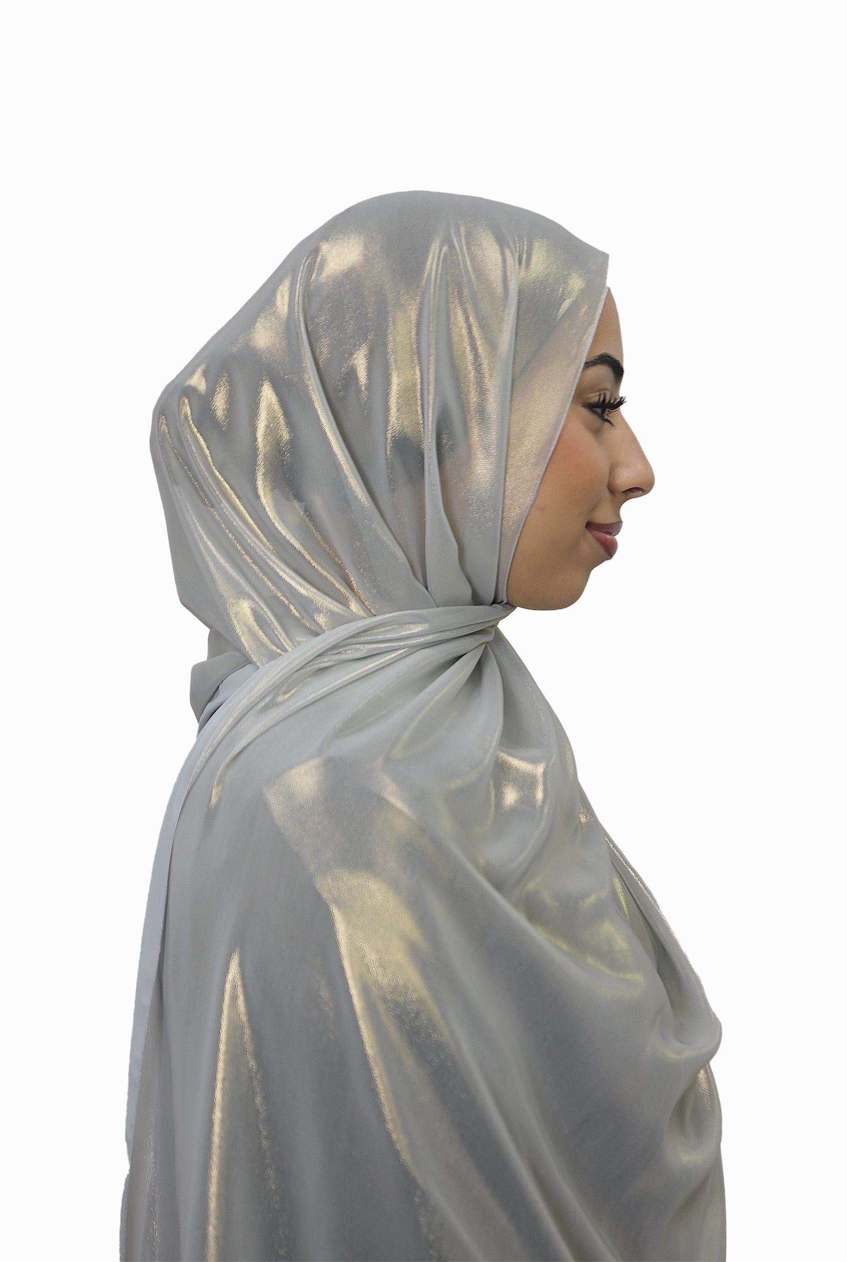 Gold Korean Shimmer Hijab Mist Grey Col 7