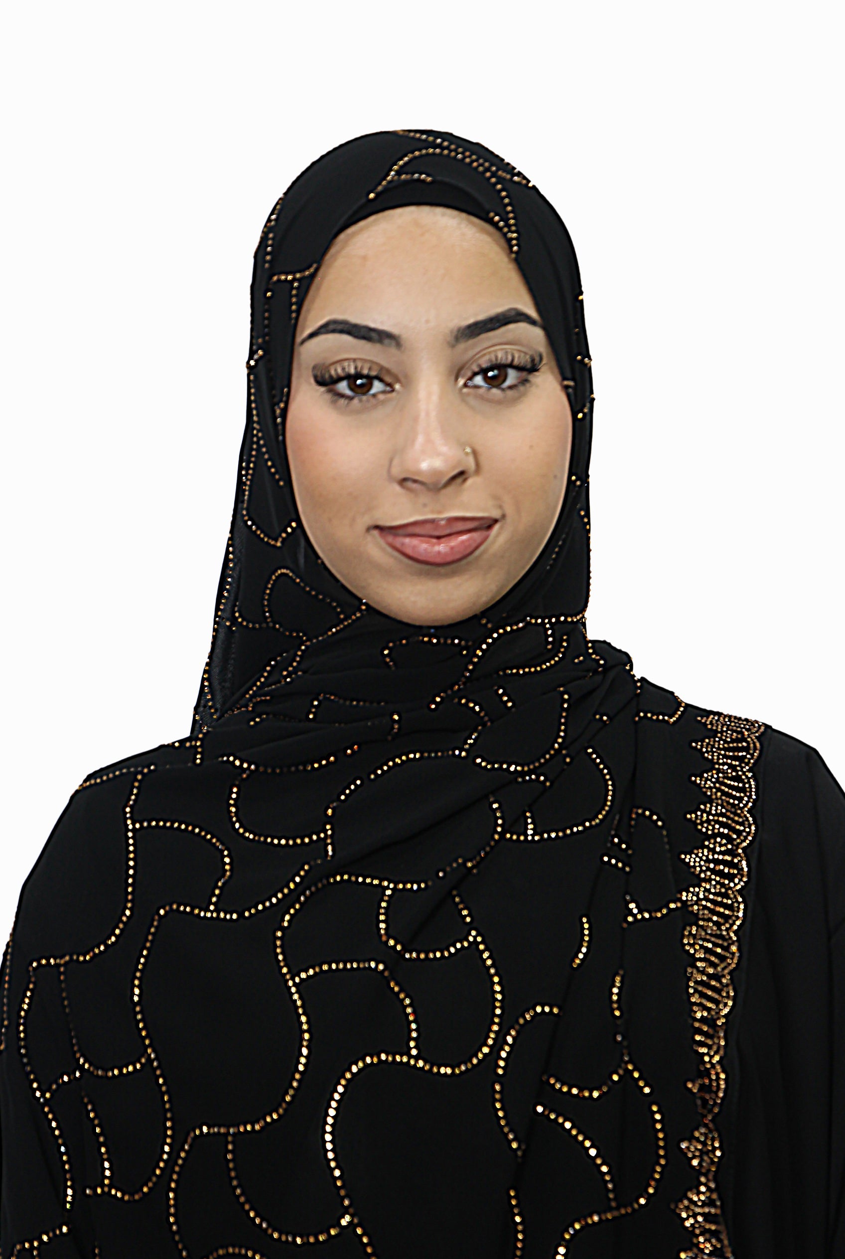 Emirati Chiffon Stone Hijab D2 Black With Gold Beads Col 3