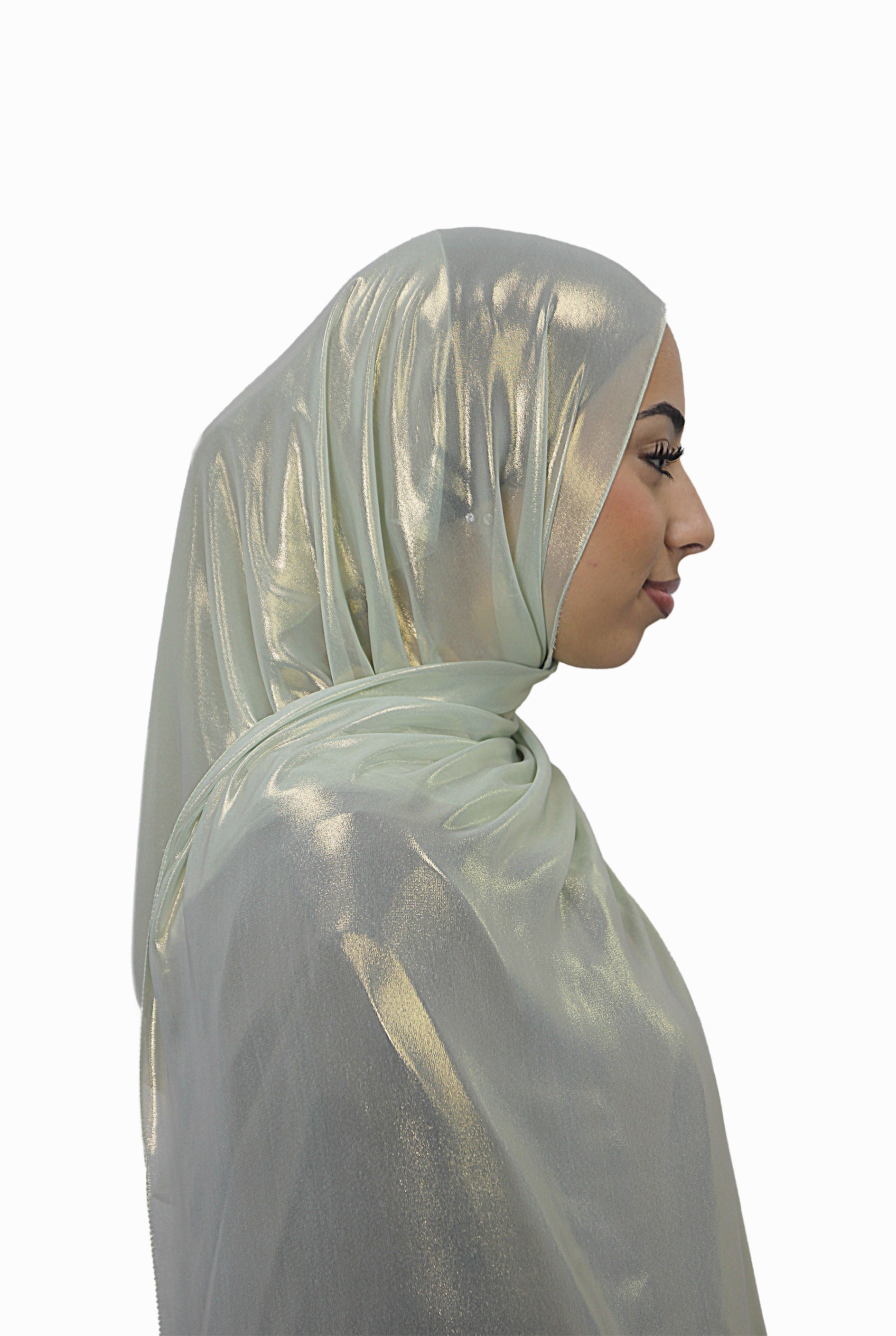Gold Korean Shimmer Hijab Sage Green Col 8