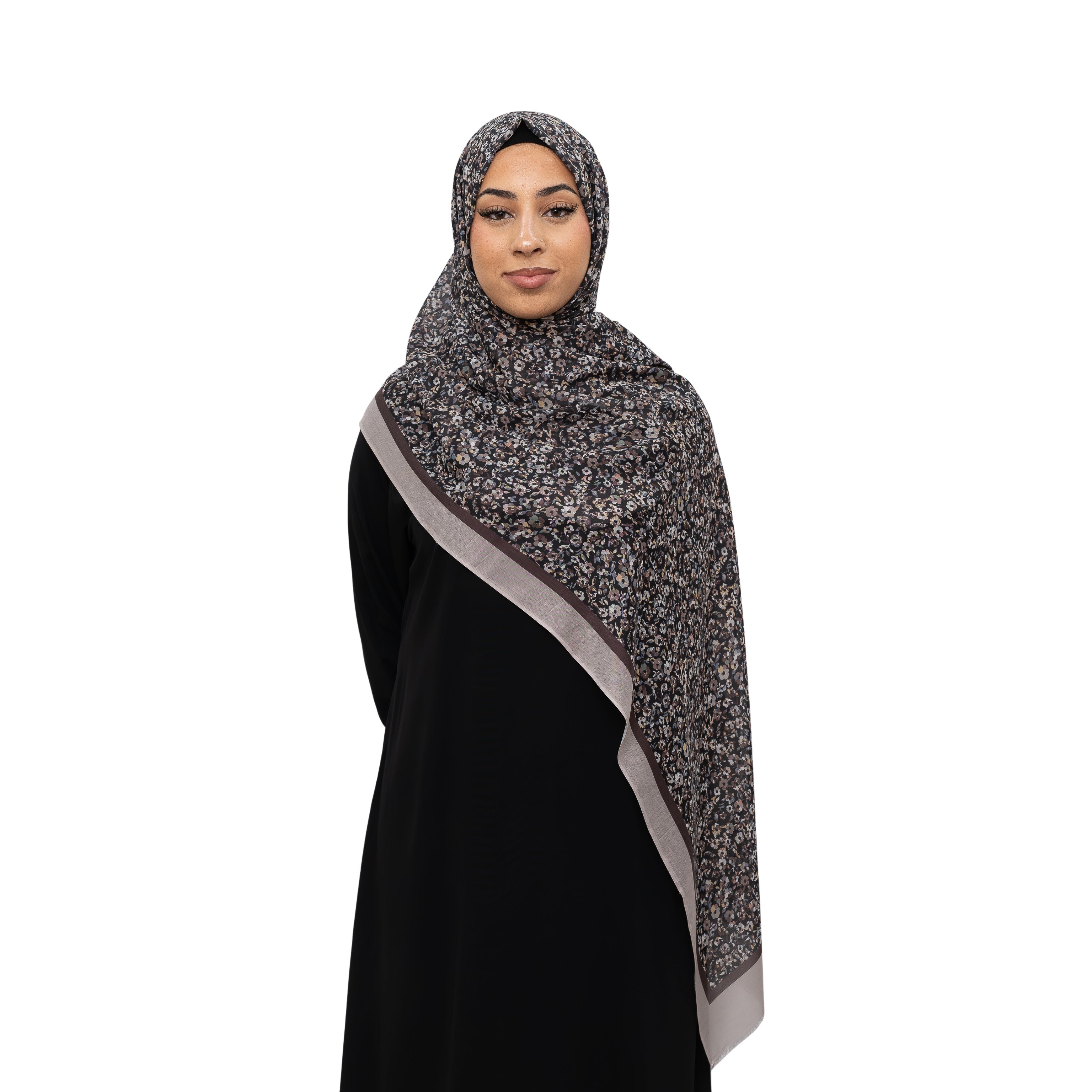 Exclusive Cotton Print Hijab Floral Black Pink Col 16