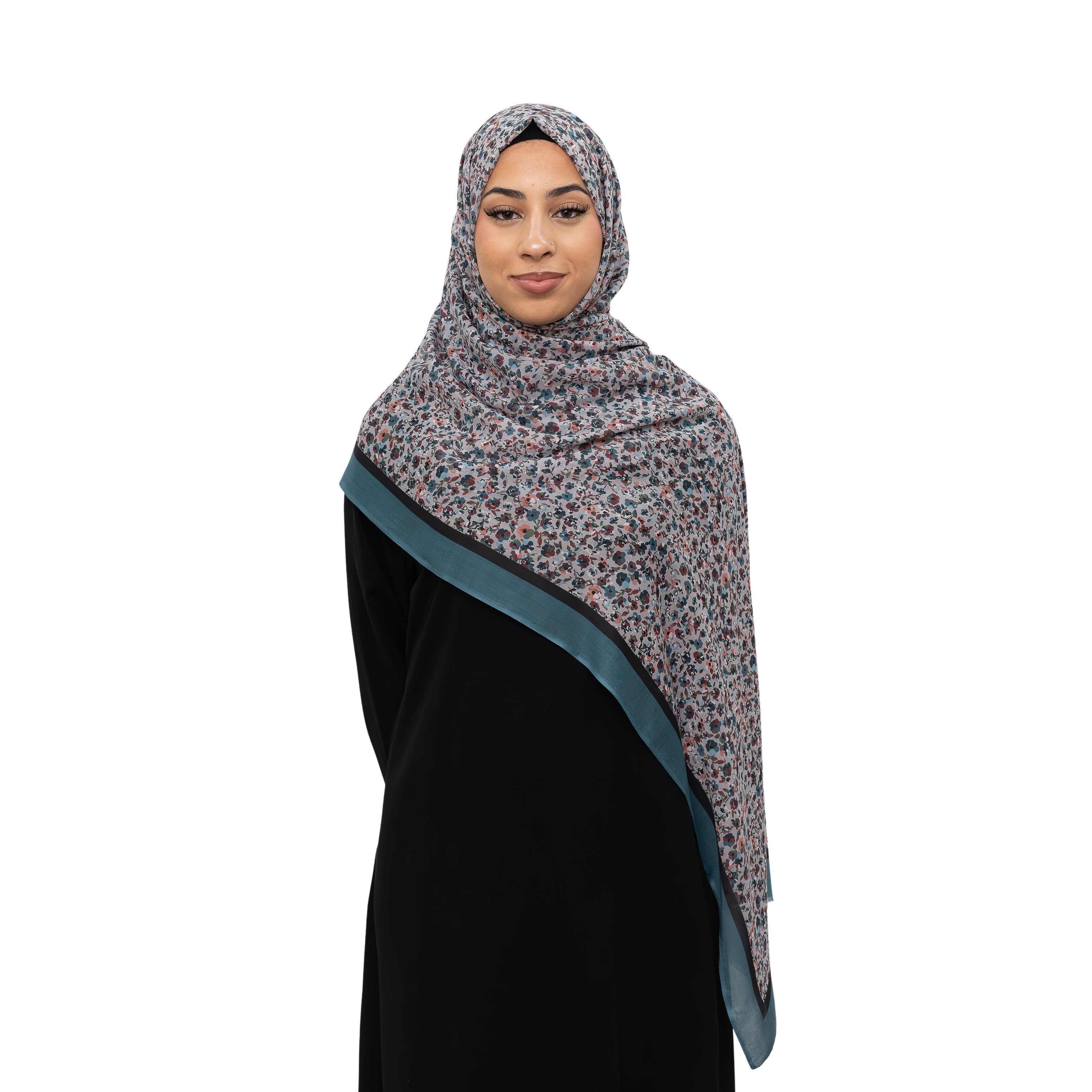 Exclusive Cotton Print Hijab Floral Black Green Col 17