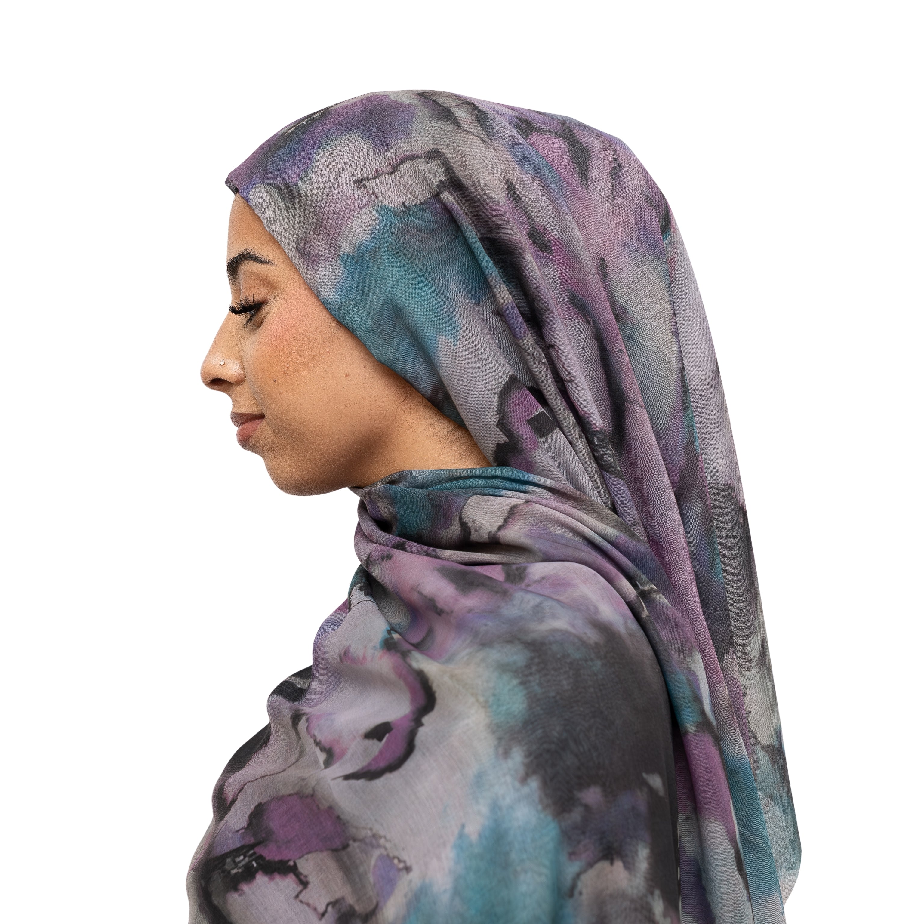Watercolor Sharp Modal Hijab Lilac Blue