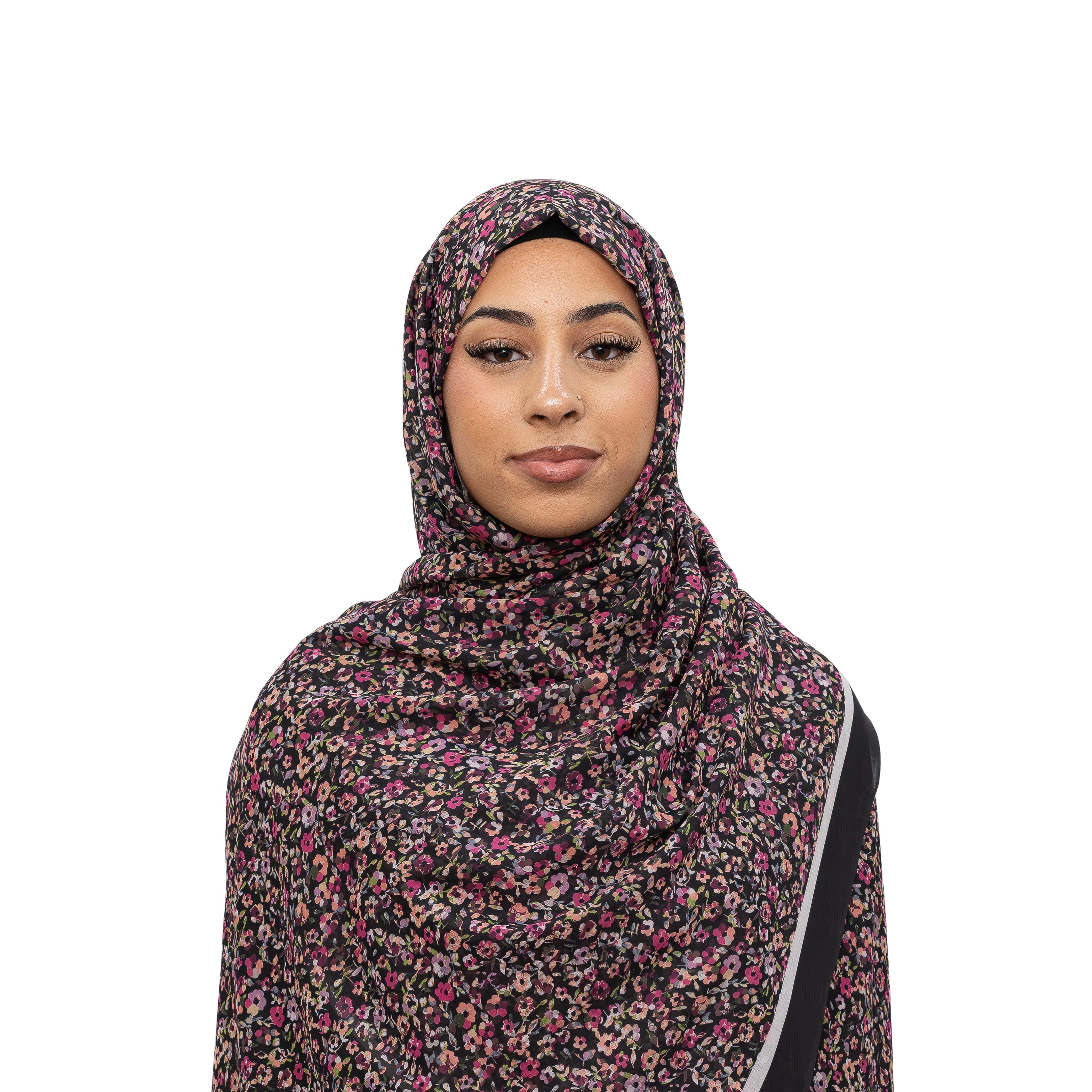 Exclusive Cotton Print Hijab Floral Black White Col 2