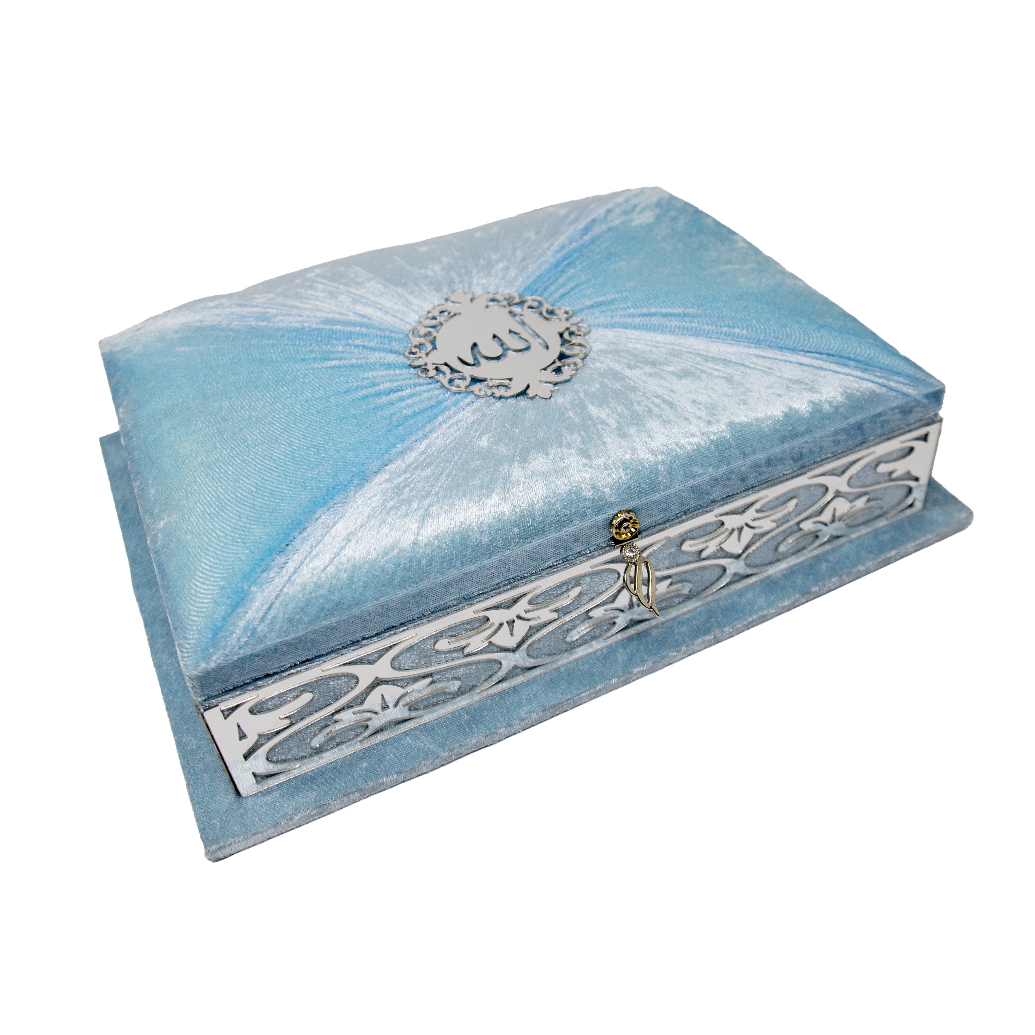 Large Velvet Quran Gift Set Sky Blue 19350