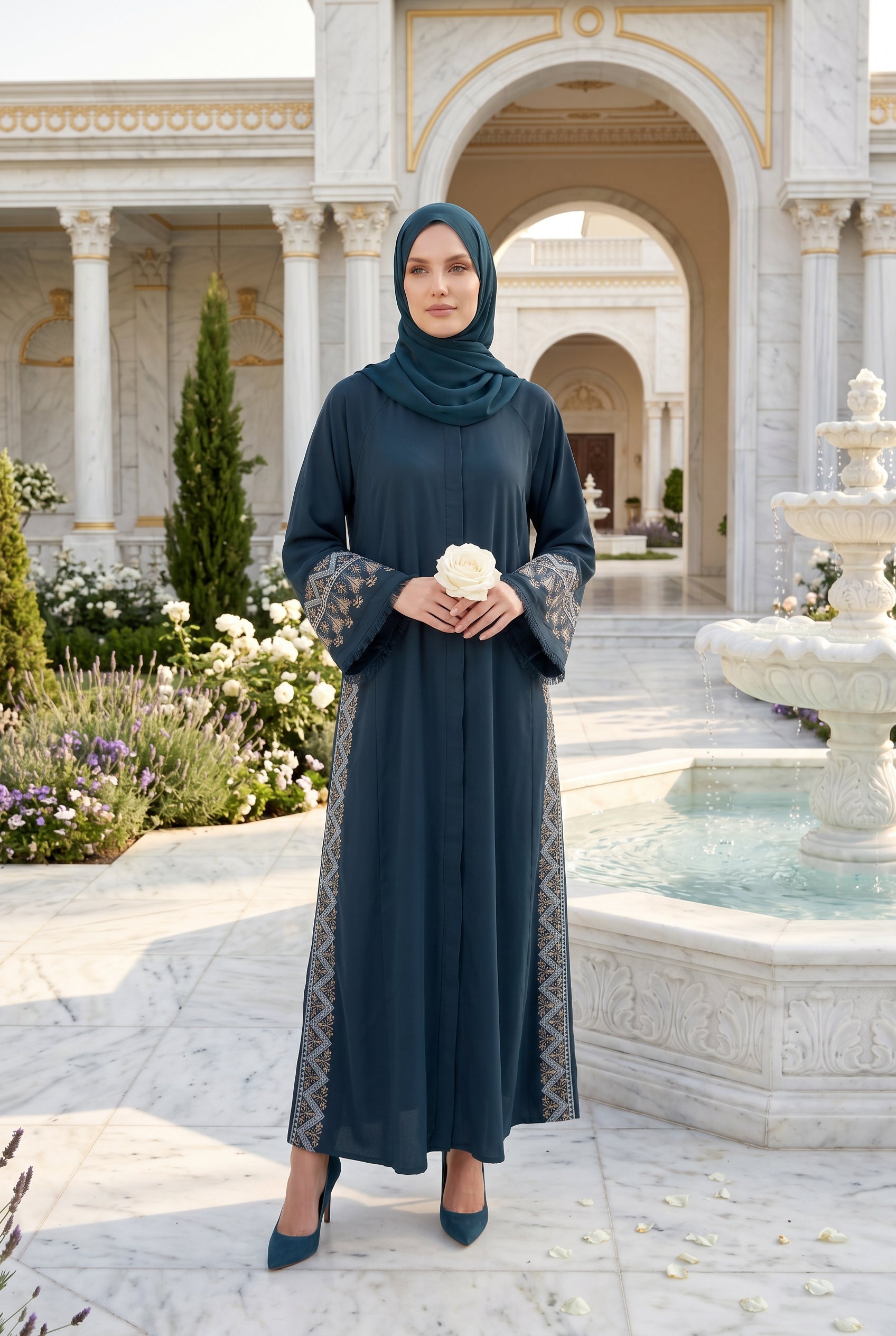 Nadira Embroidered Abaya Dark Green 1002