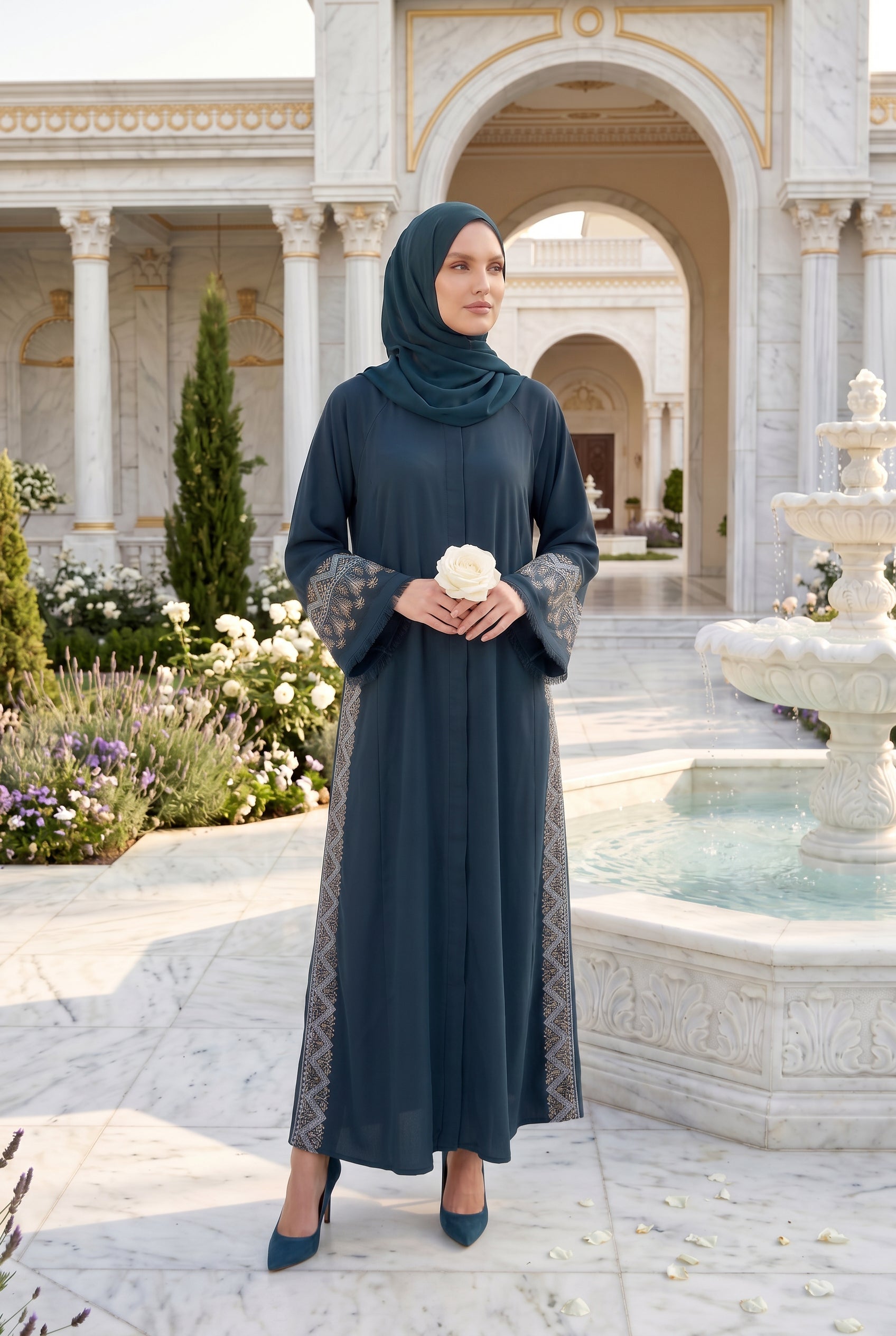Nadira Embroidered Abaya Dark Green 1002