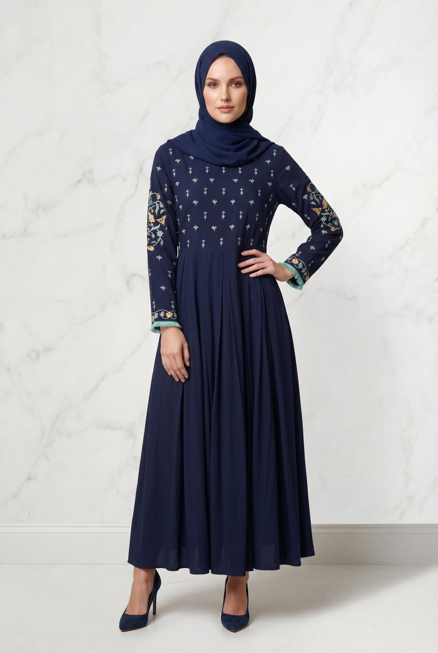 Safiya Embroidered Abaya Navy Blue 1157