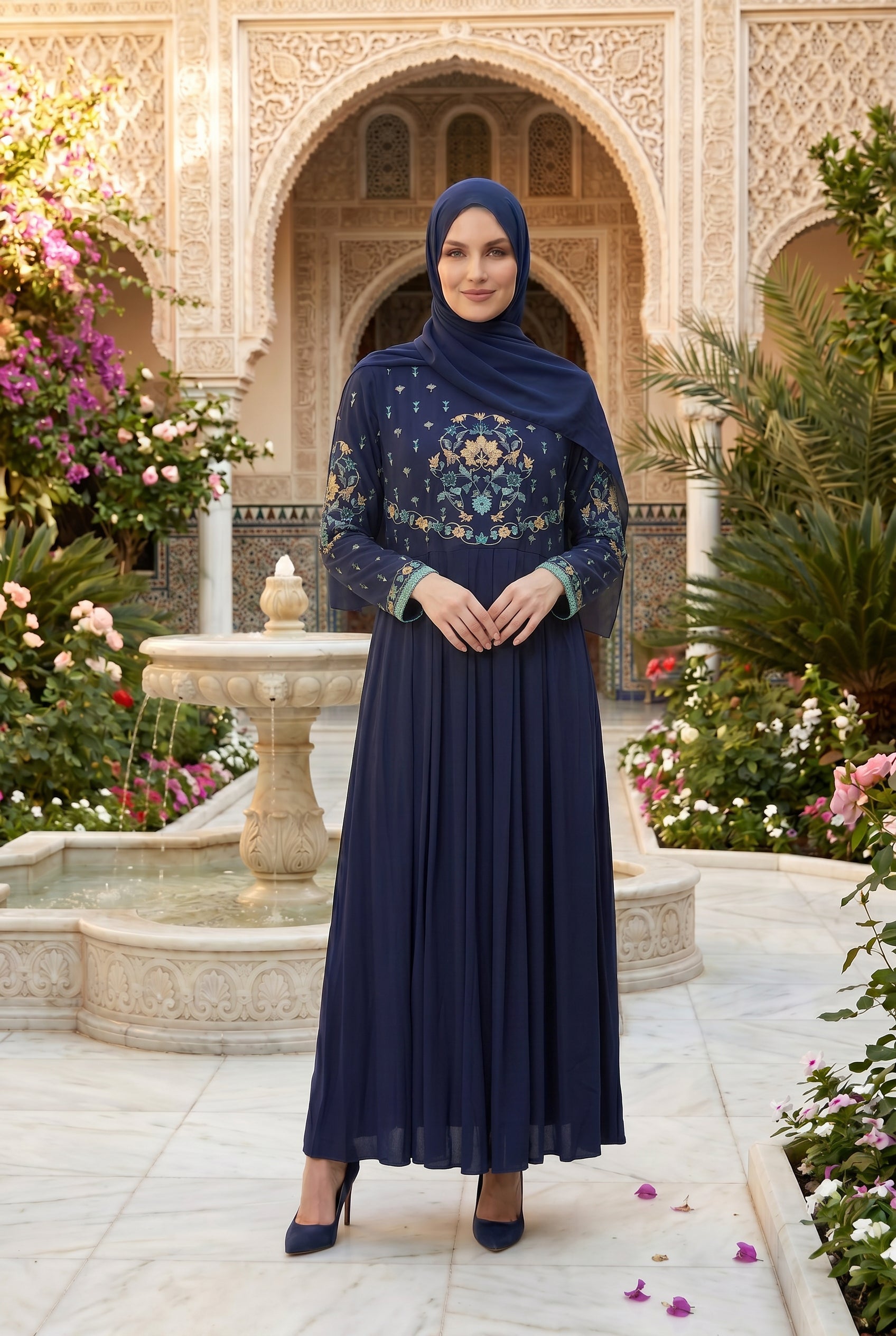 Safiya Embroidered Abaya Navy Blue 1157