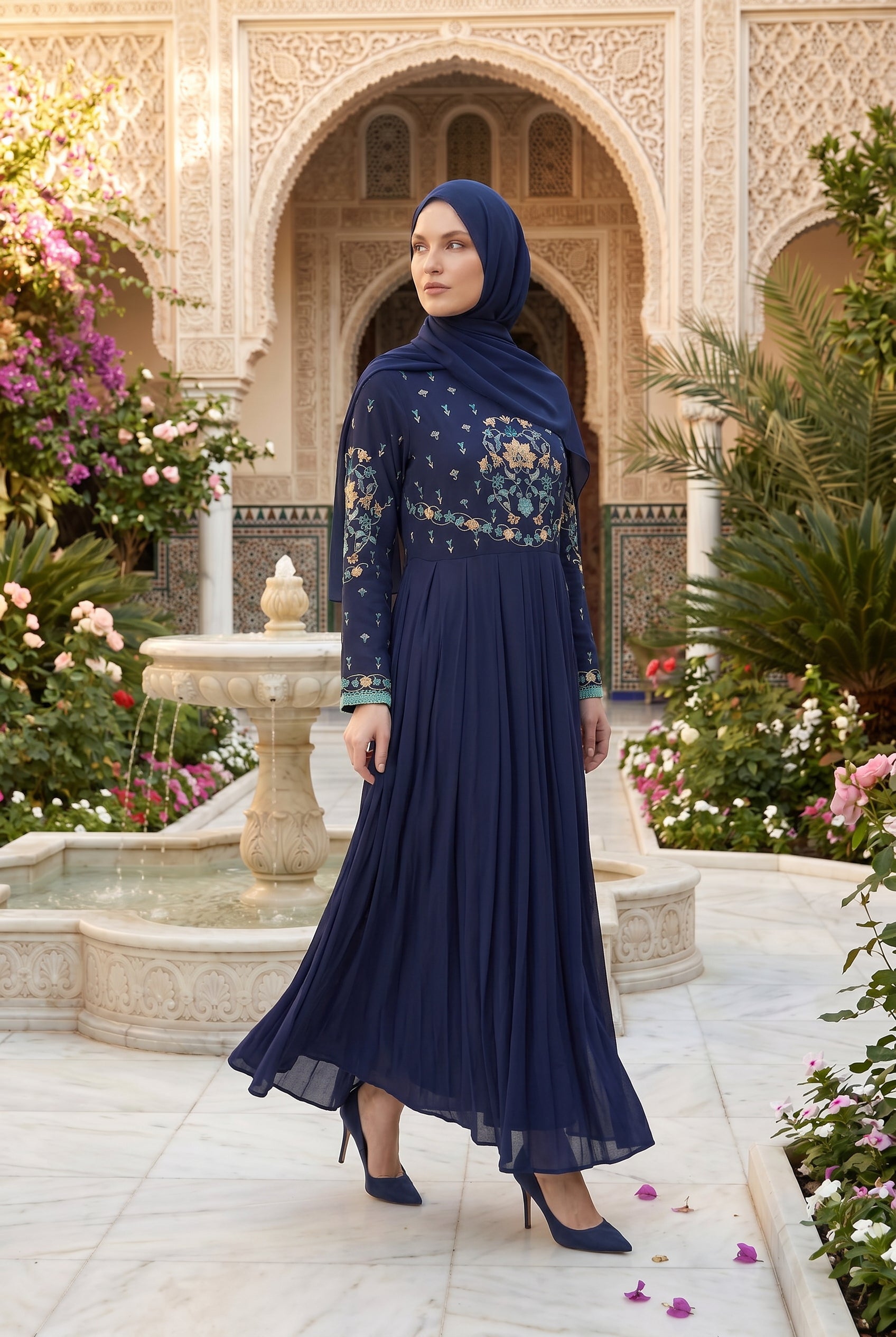 Safiya Embroidered Abaya Navy Blue 1157