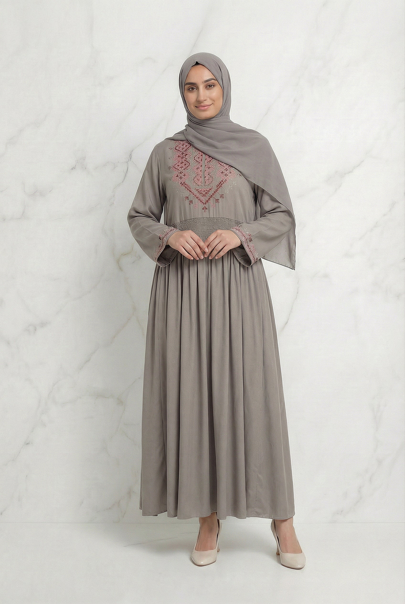 Tahira Threaded Abaya Latte 942