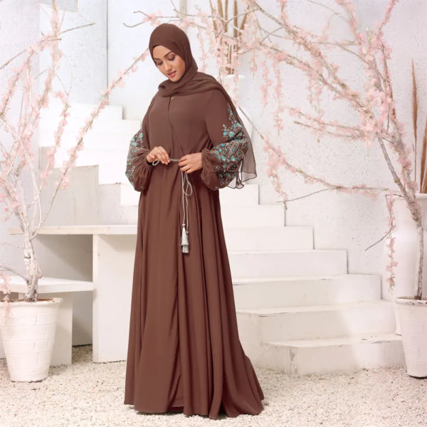 Brown Luxurious Embroidered Abaya ASA949