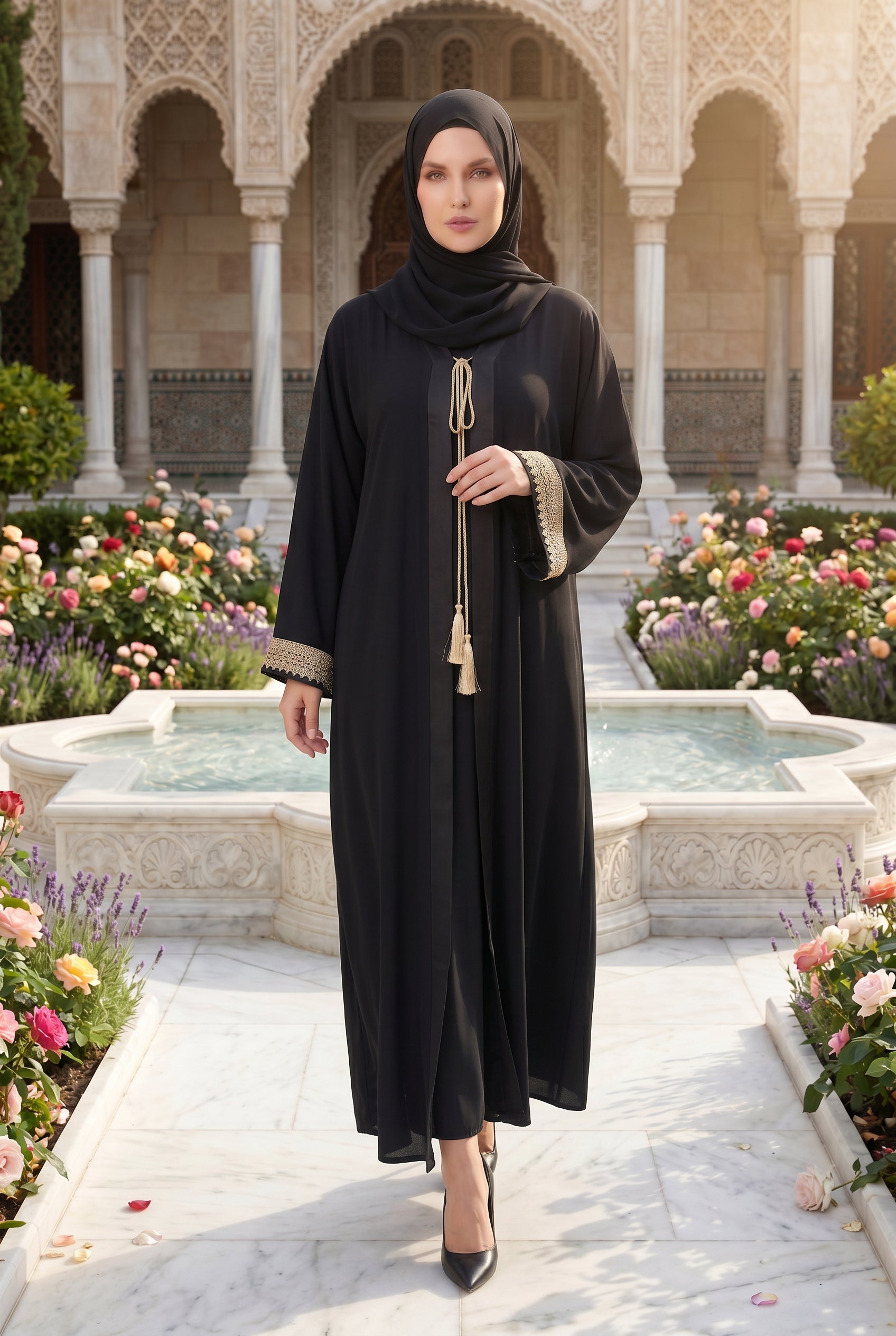 Noura Tassel Kimono Abaya Black 1116