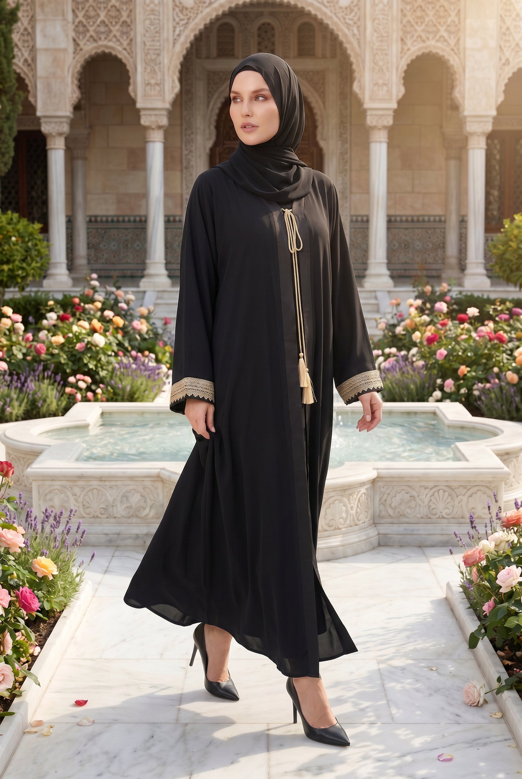 Noura Tassel Kimono Abaya Black 1116