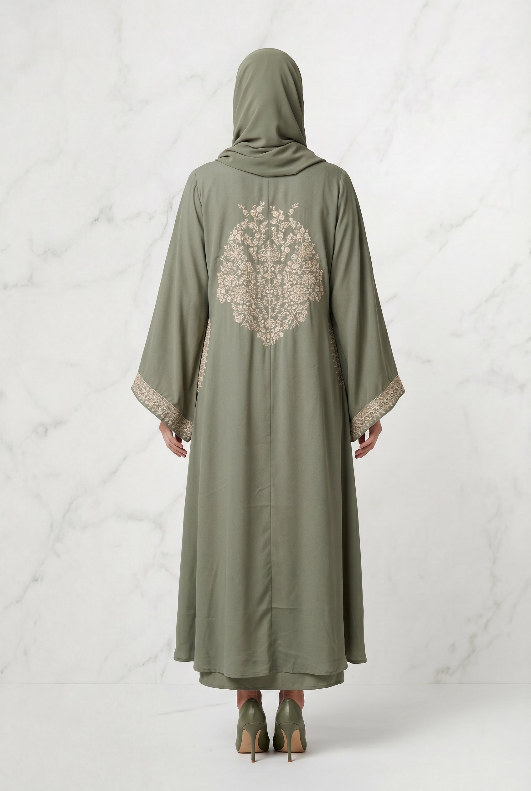 Noura Tassel Kimono Abaya Light Olive 1116
