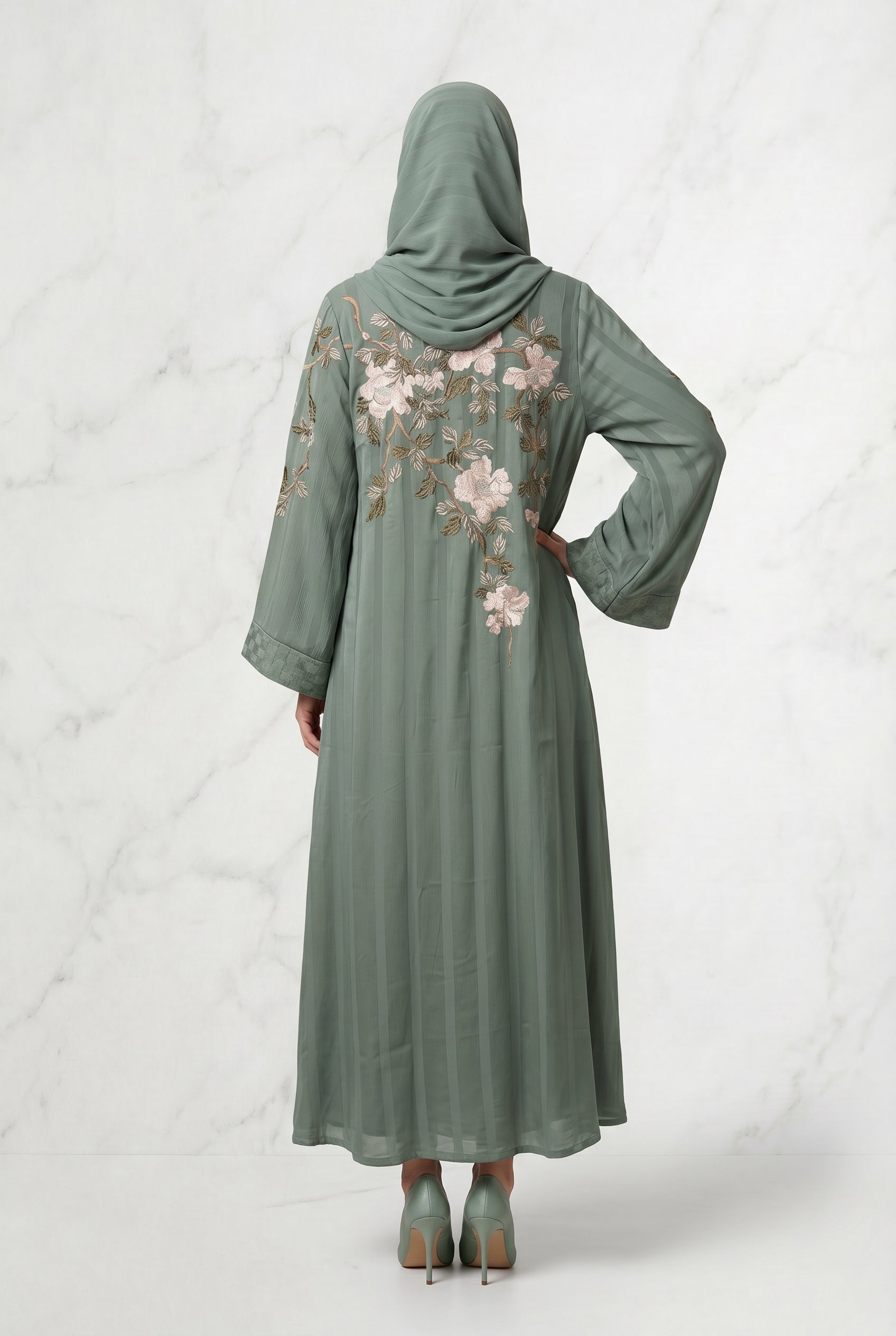 Layana Embroidered Kimono Abaya Olive 1161