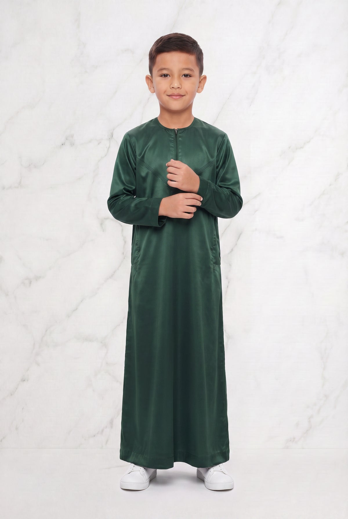 Boys Omani Satin Thobe Bottle Green K30 Col 23