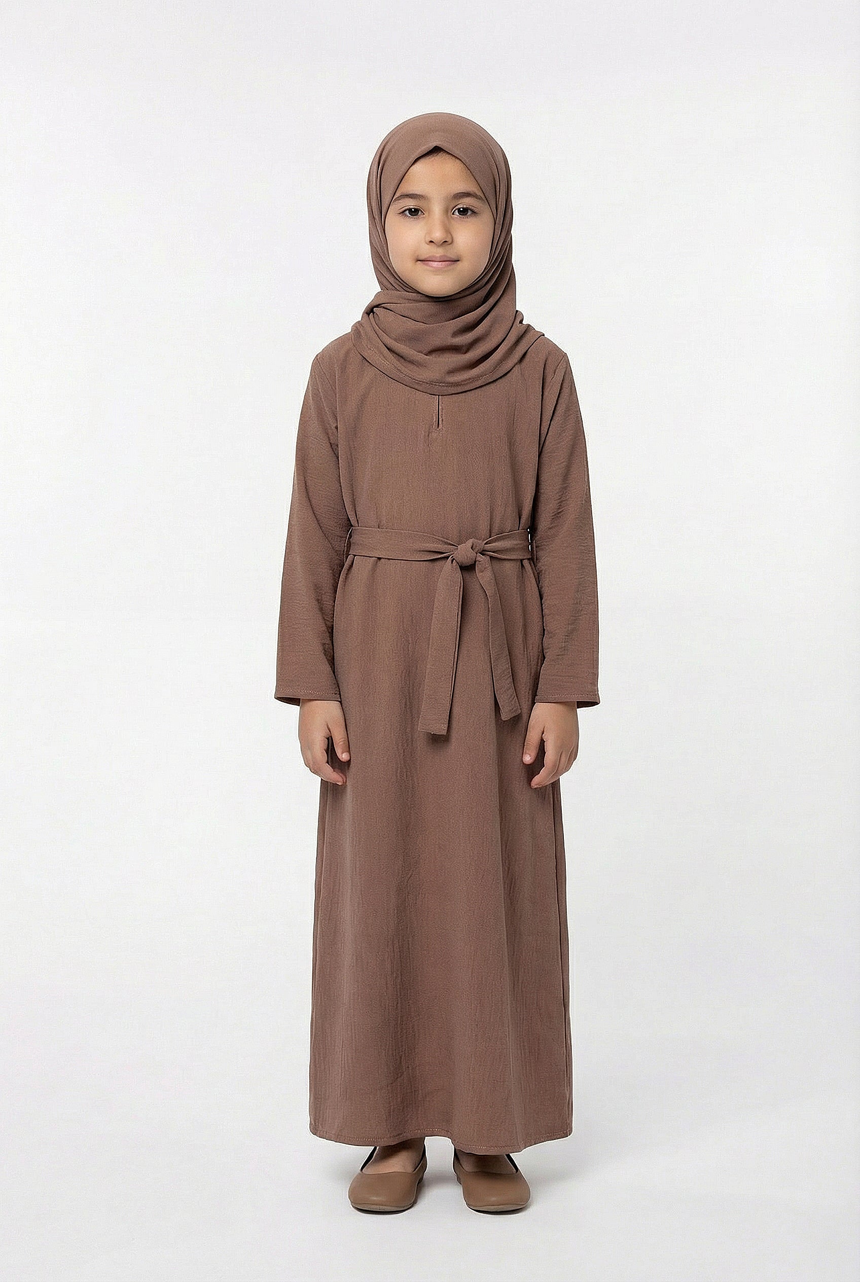 Girls Textured Plain Abaya Chestnut 618