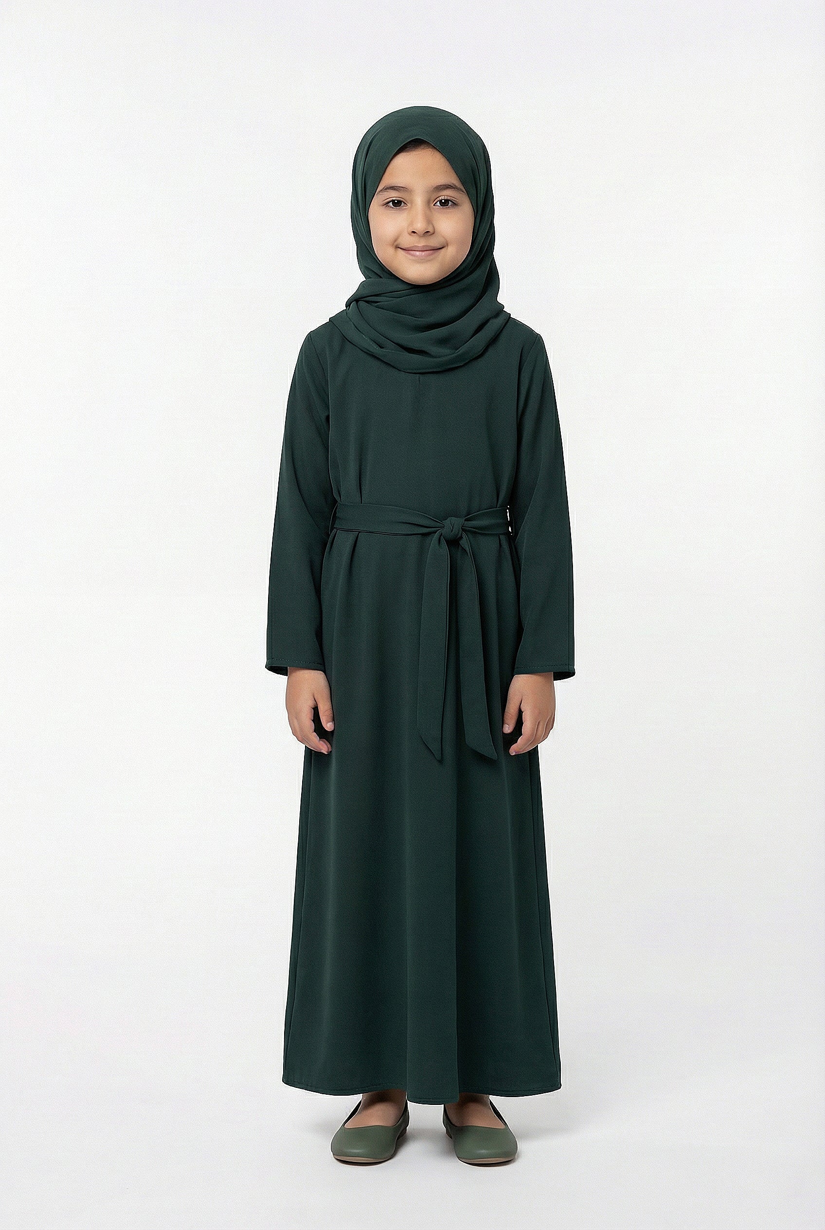 Girls Textured Plain Abaya Green 618