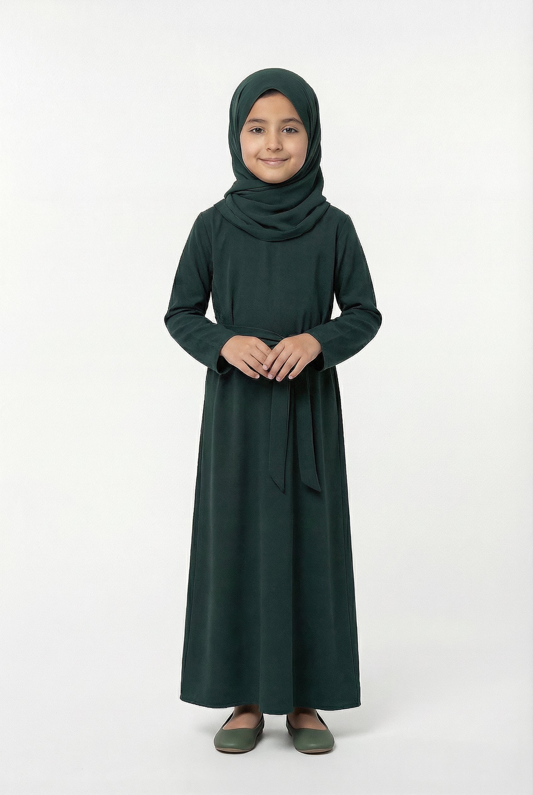 Girls Textured Plain Abaya Green 618
