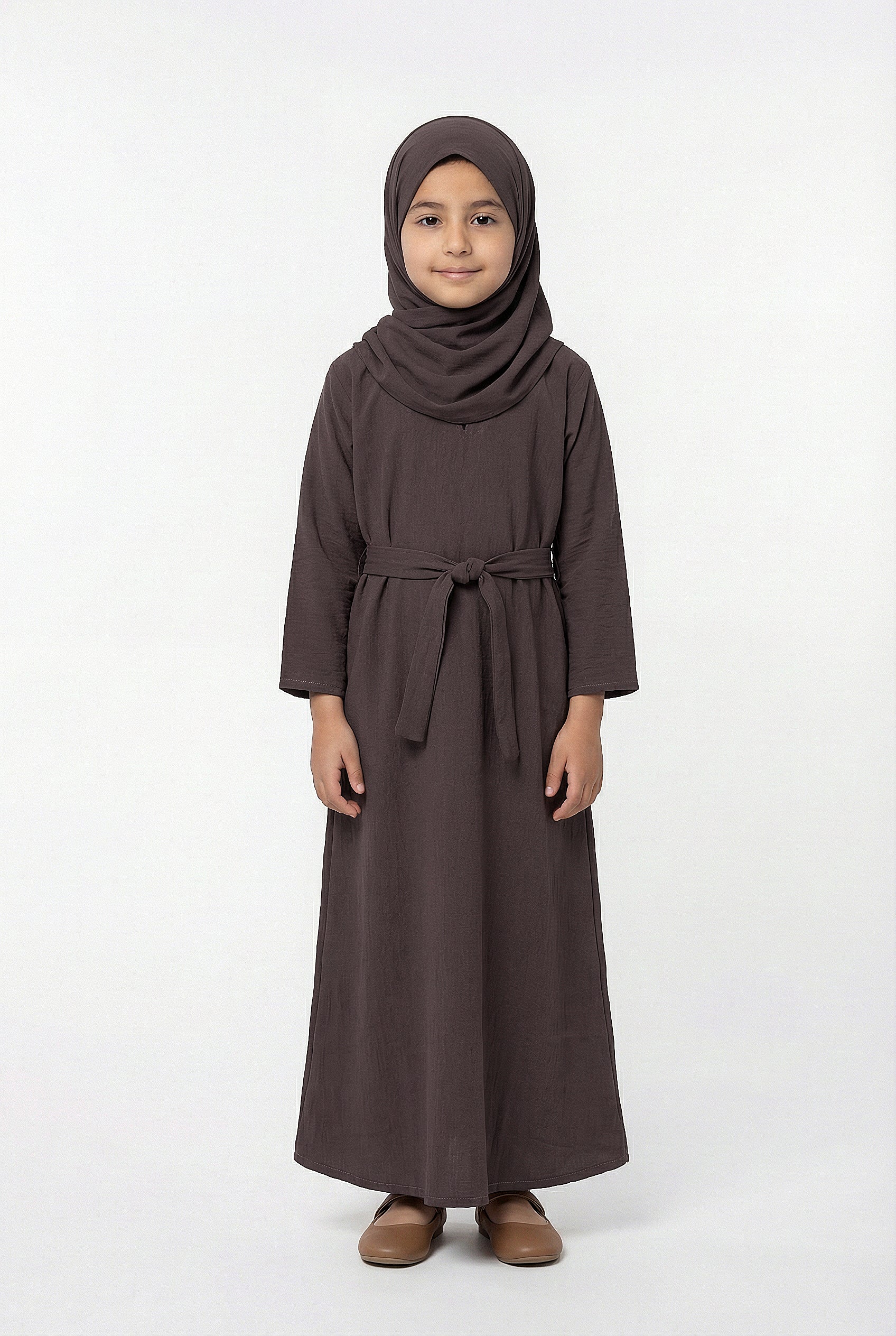 Girls Textured Plain Abaya Mauve 618