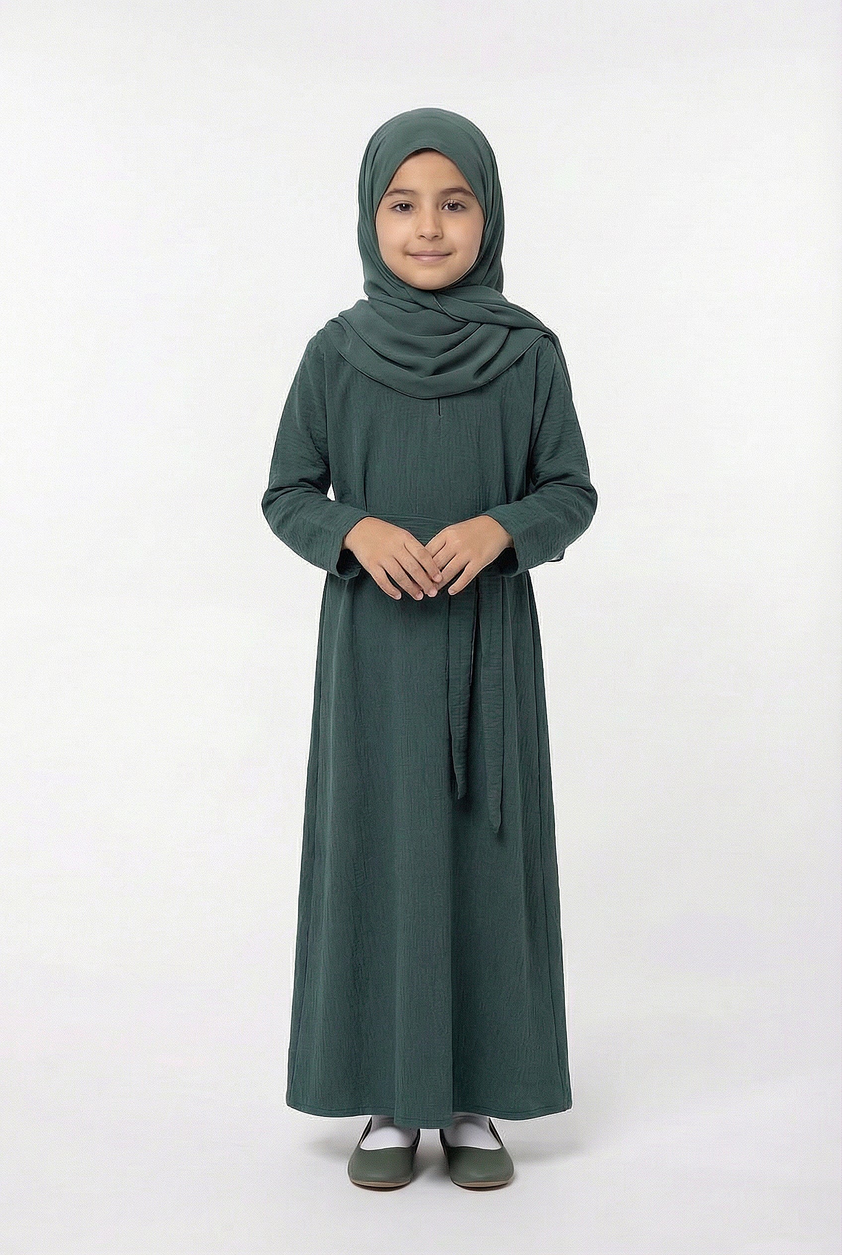 Girls Textured Plain Abaya Sage 618