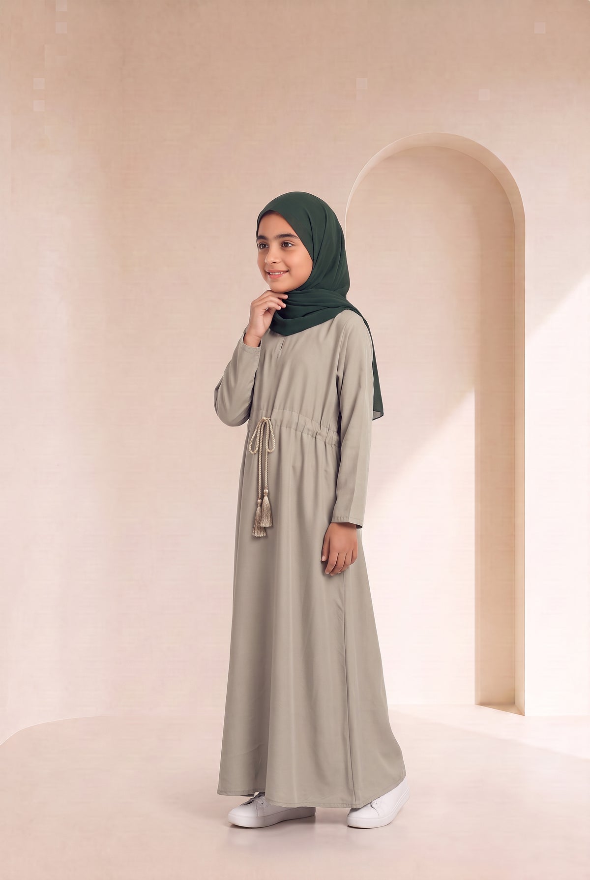 Girls Drawstring Abaya Ivory 681 Col 53