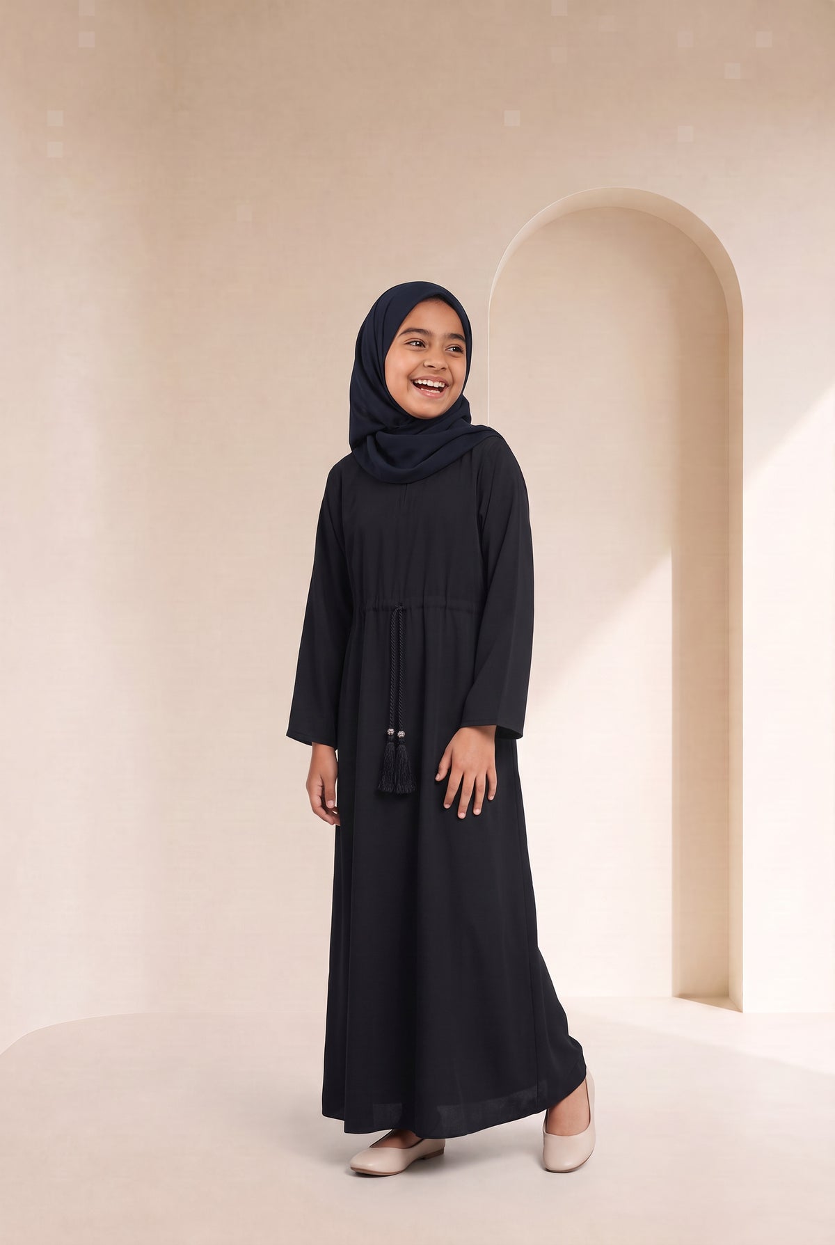 Girls Drawstring Abaya Black 681
