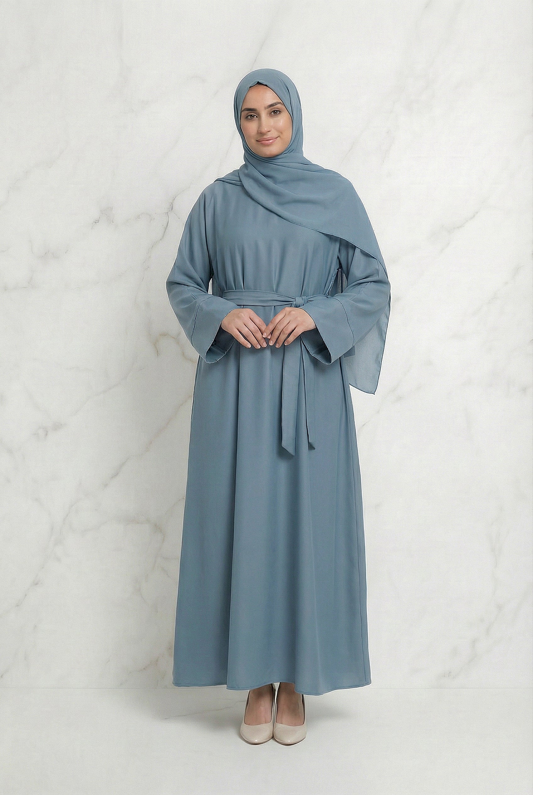 Satin Belted Abaya Sky Blue 622 Col 38