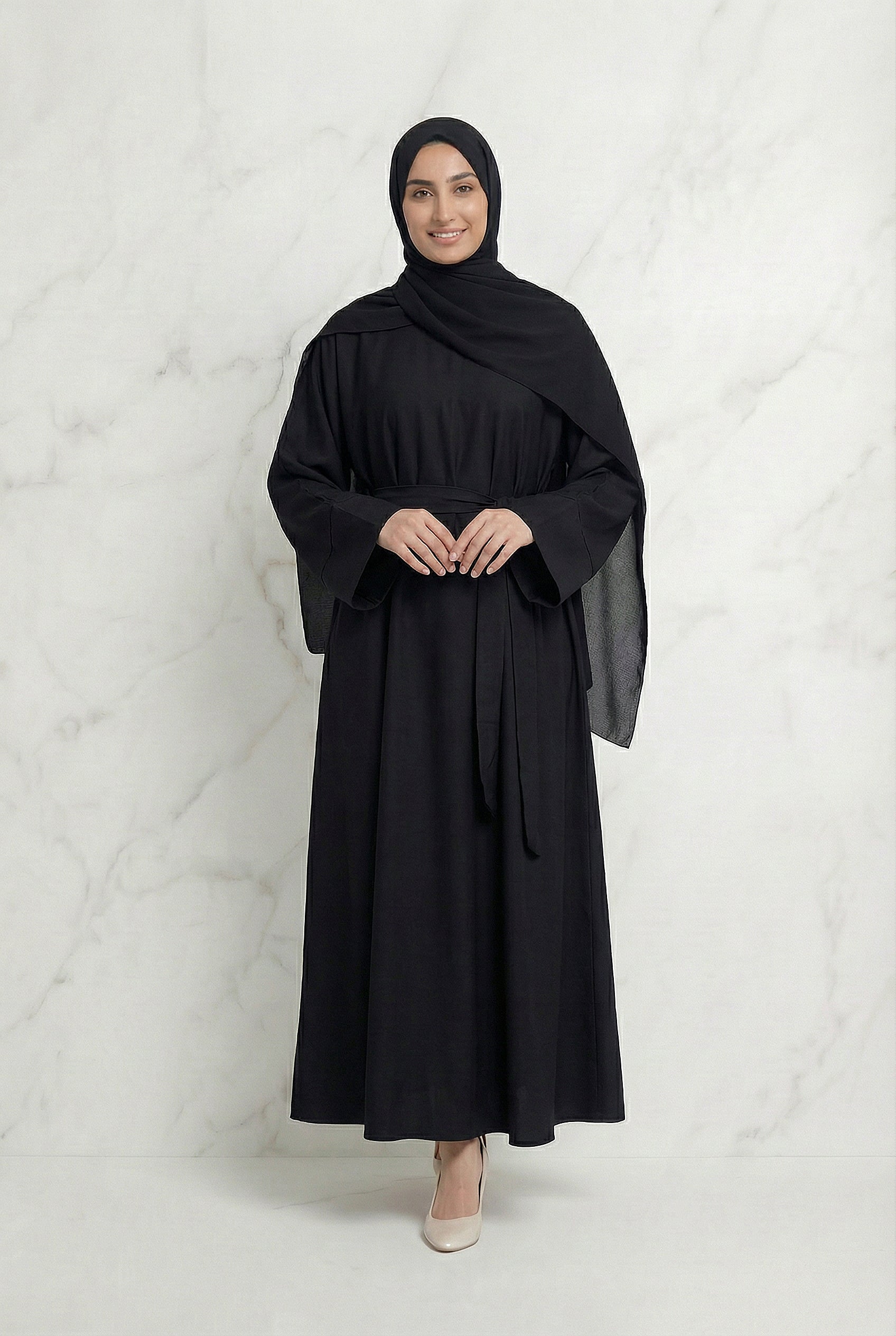 Satin Belted Abaya Black 622