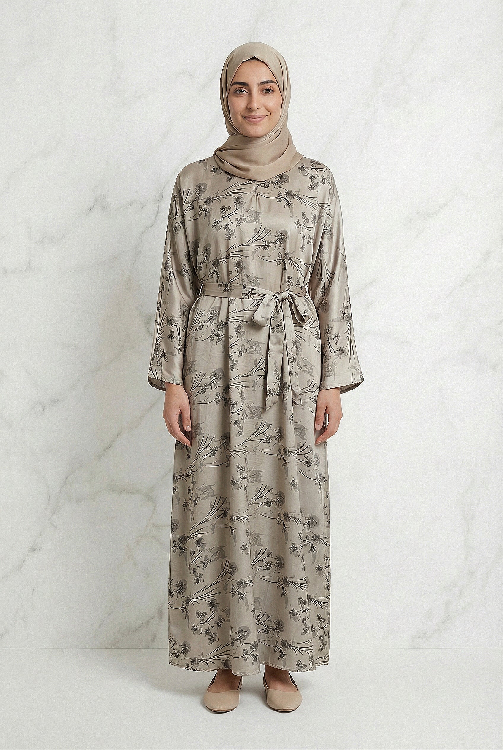 Floral Weave Abaya Beige 653 Col 1