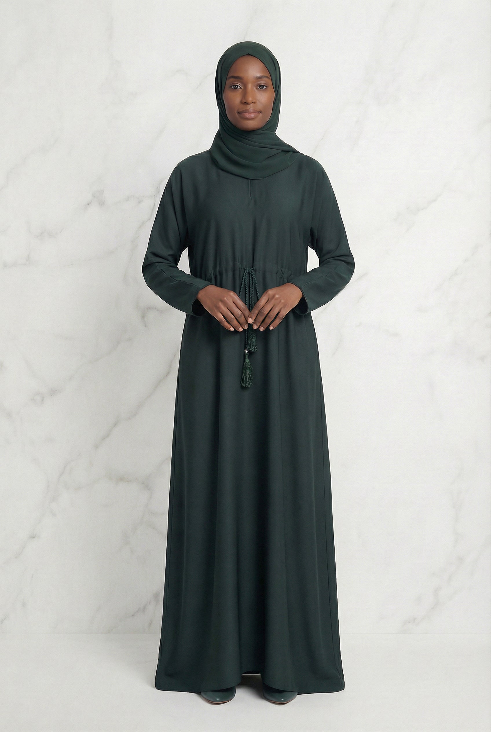 Drawstring Abaya Emerald Green 680 Col 31