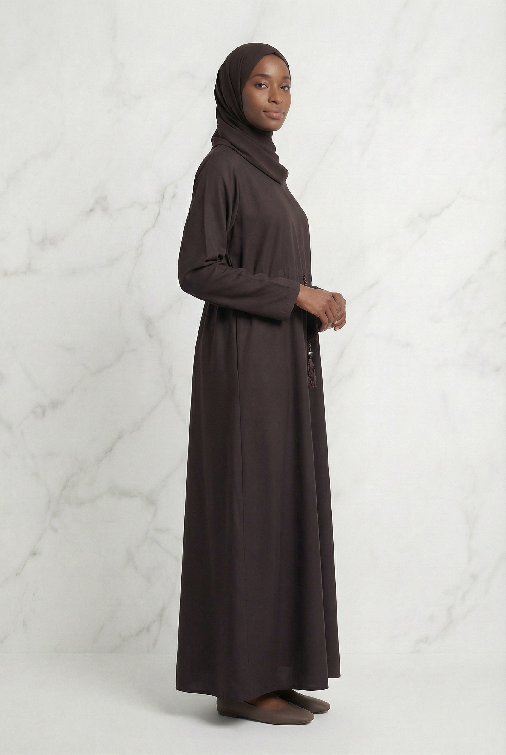 Drawstring Abaya Chocolate 680 Col 54