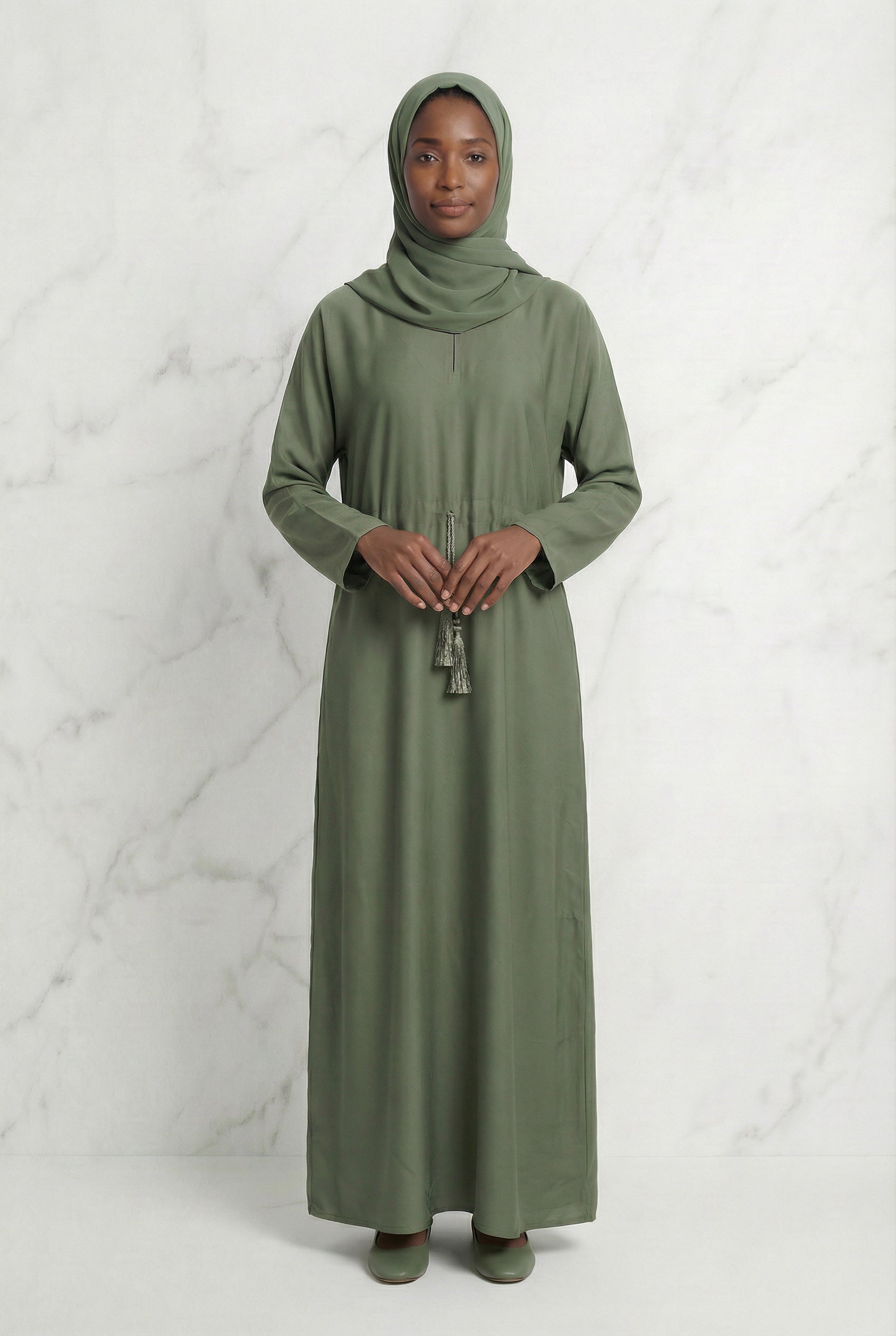 Drawstring Abaya Olive 680 Col 55