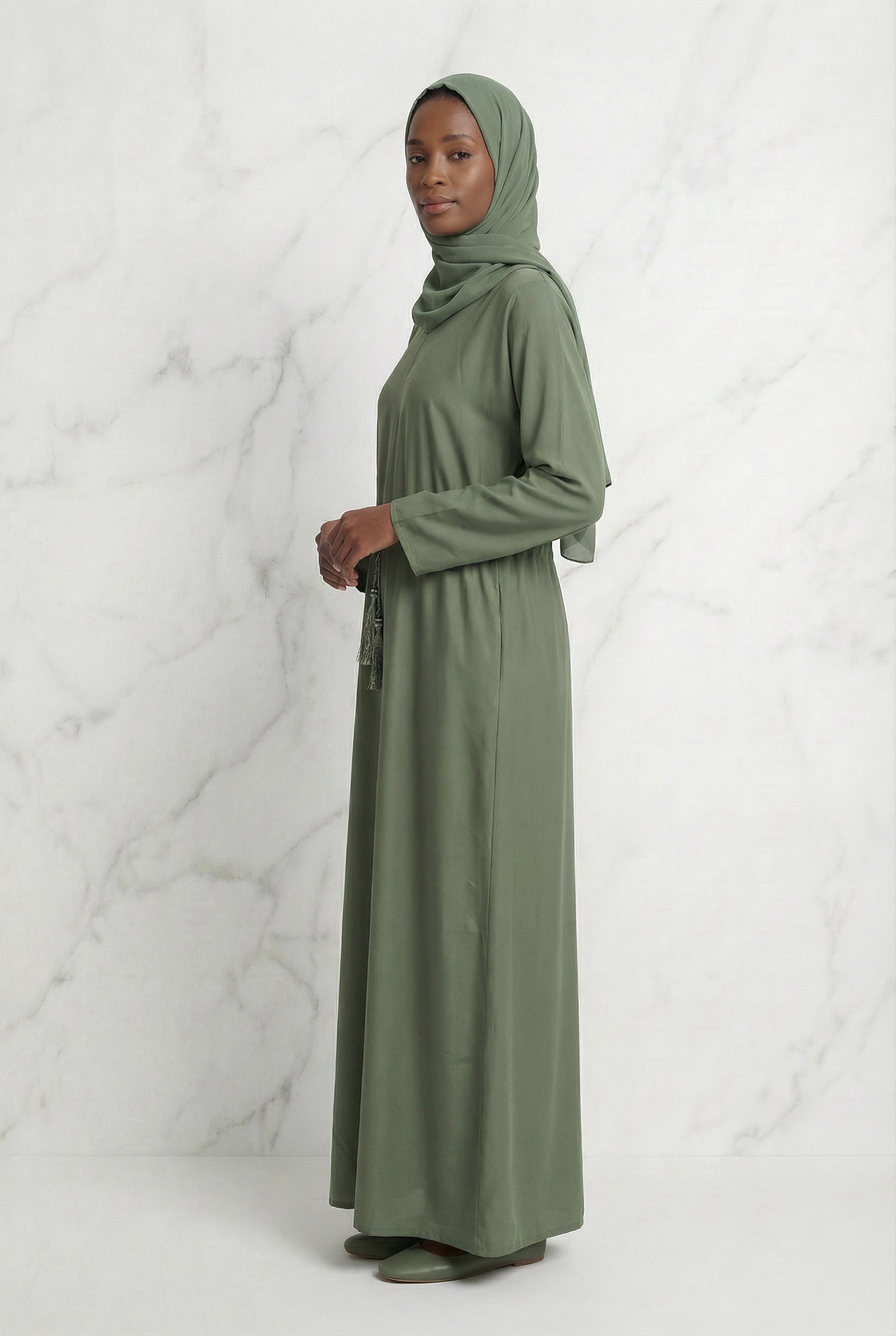 Drawstring Abaya Olive 680 Col 55
