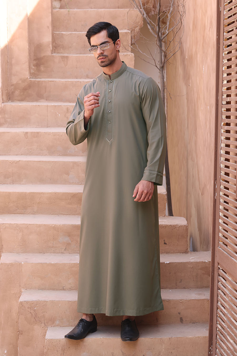 Elegant Collared Thobe Grey 1015