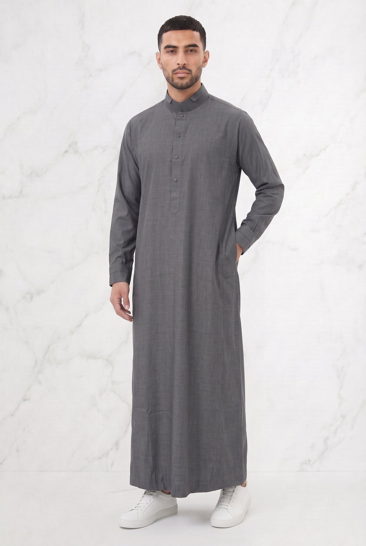 Collared Thobe Light Grey 1151