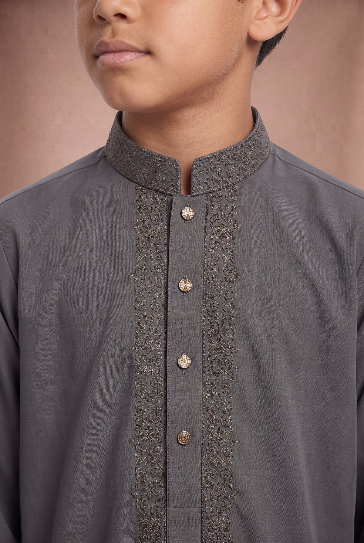 Boys Tonal Embroidered Thobe Grey 1192