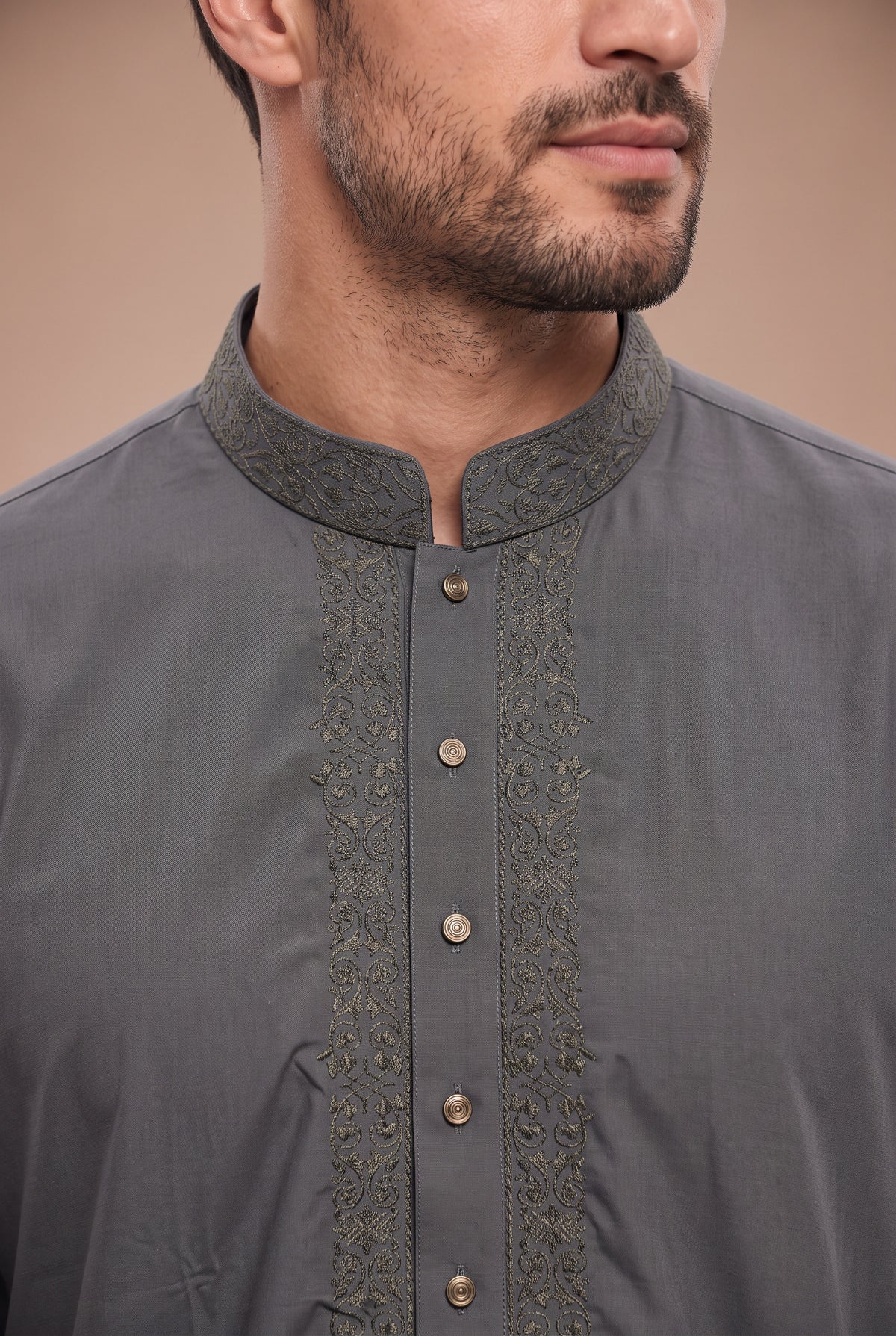 Tonal Embroidered Thobe Grey 1193