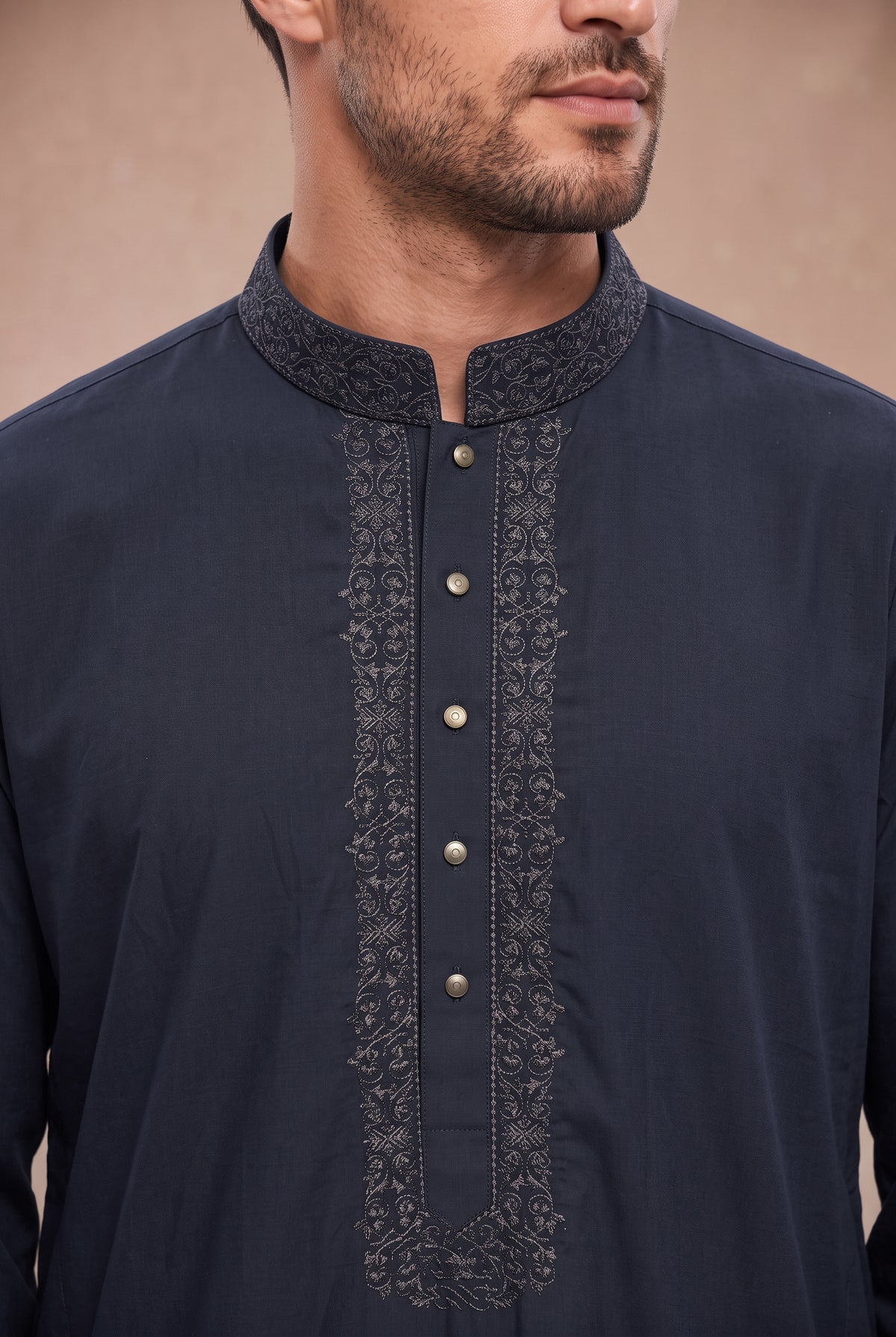 Tonal Embroidered Thobe Navy 1193