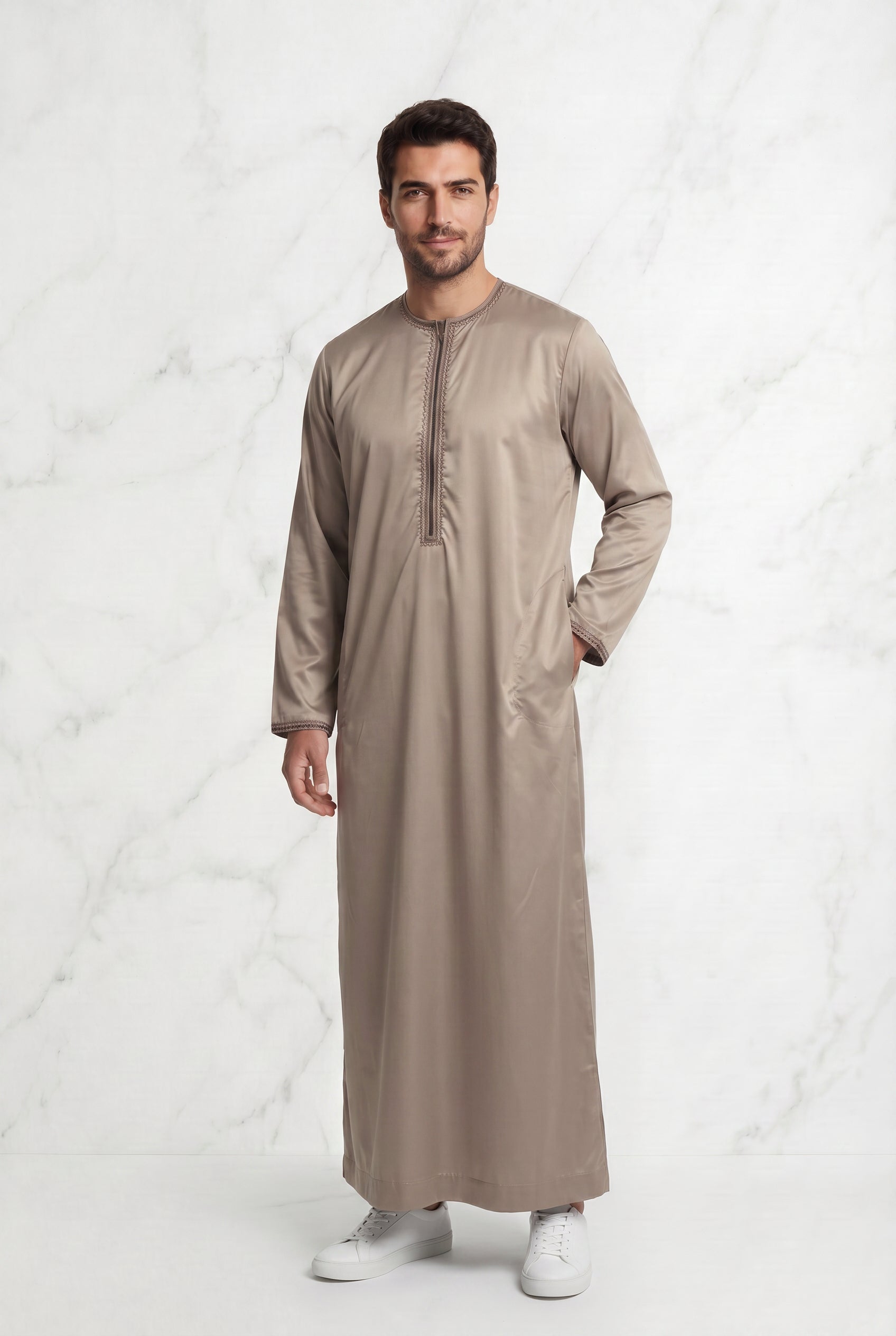 Omani Satin Tasselled Champagne Thobe ASM-K41-4