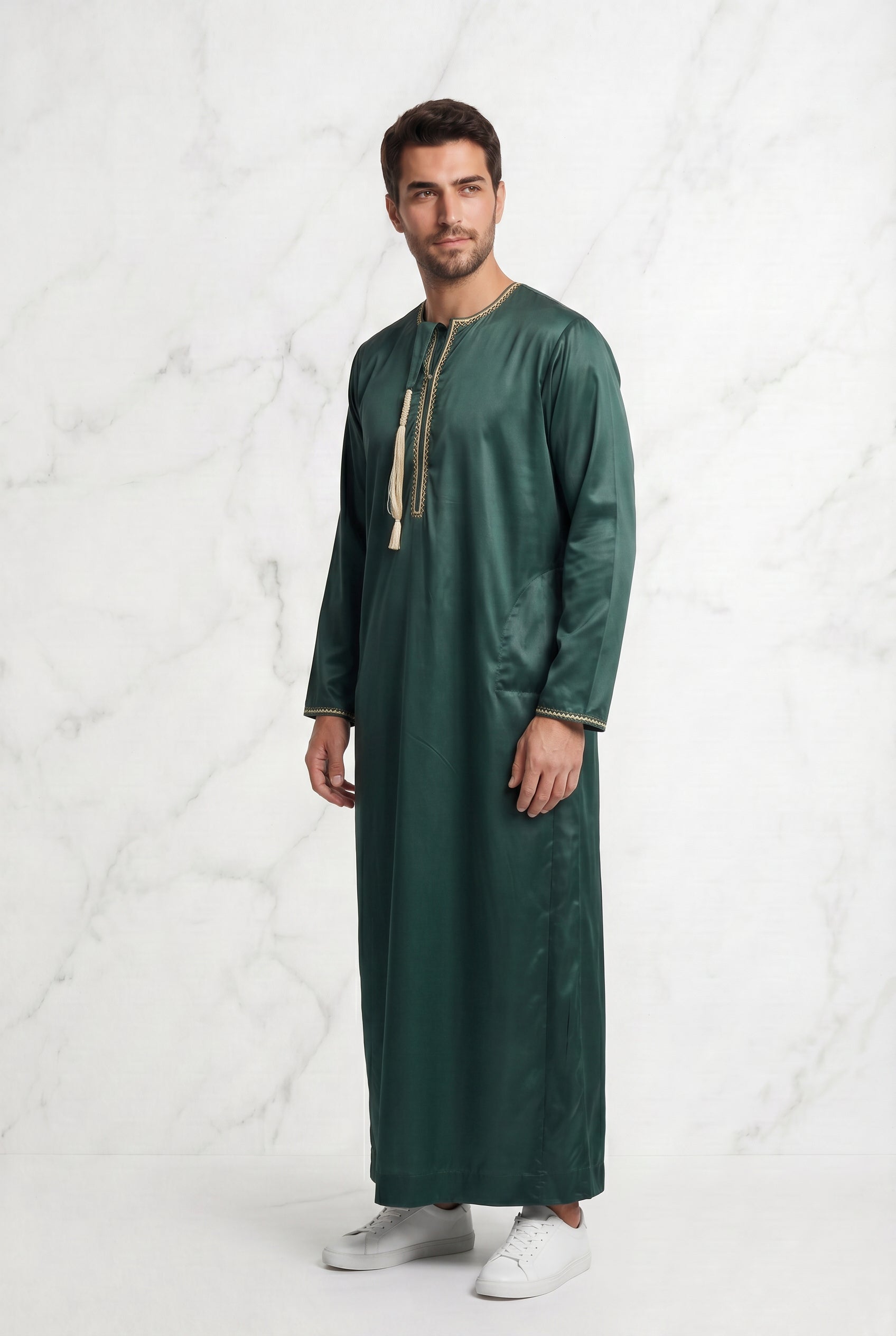 Omani Satin Tasselled Green Designer Thobe ASM-K43-23
