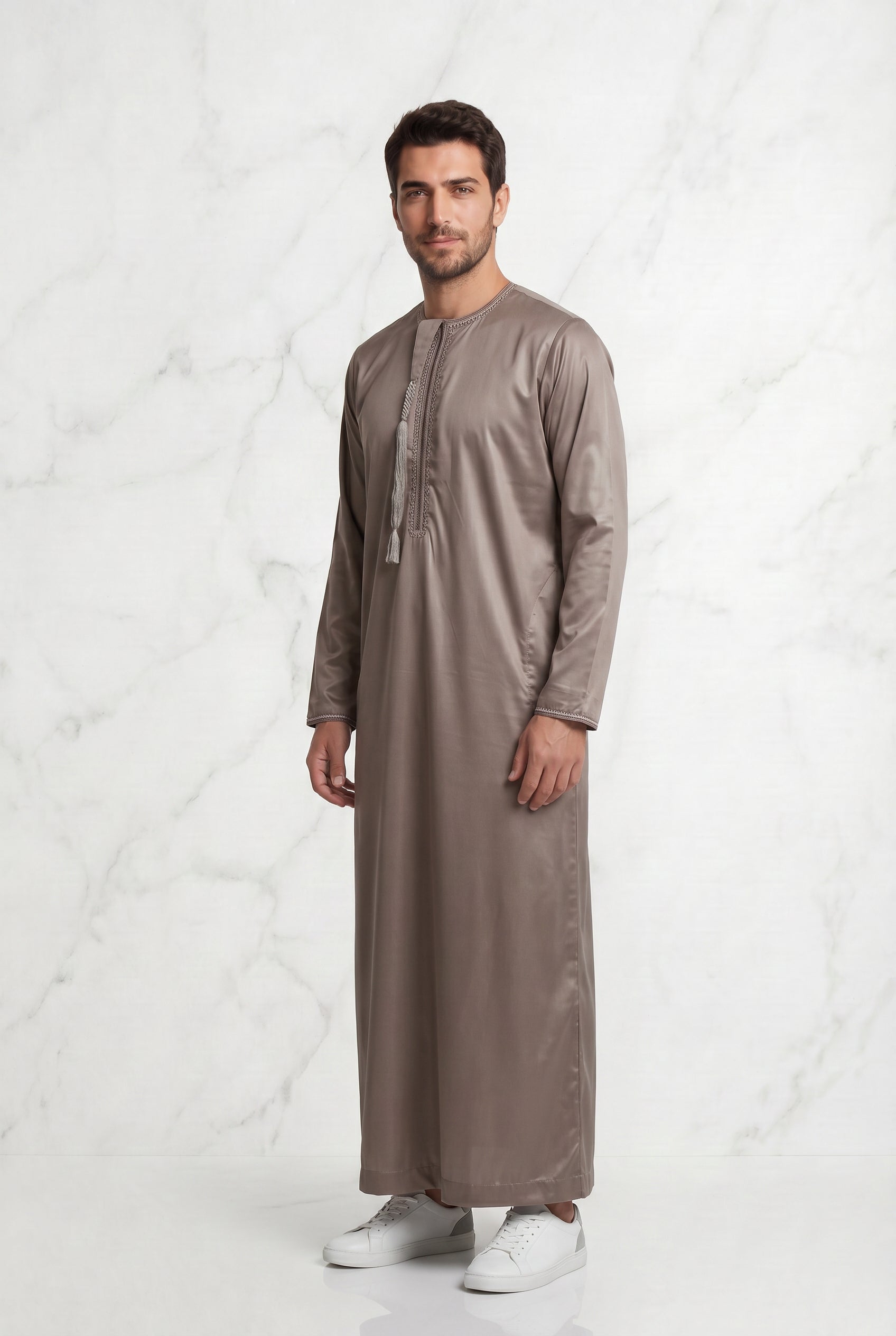 Omani Satin Tasselled Brown Thobe ASM-K44-7