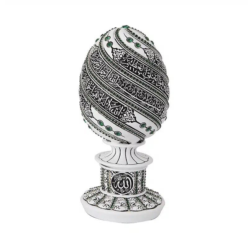 White & Green Aytul Kursi Egg Ornament 0414