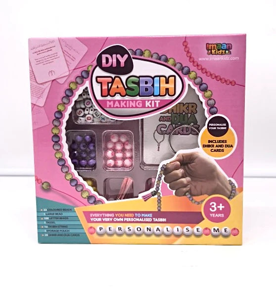 DIY Tasbih Making Kit with Dhikr Cards Updated Pink