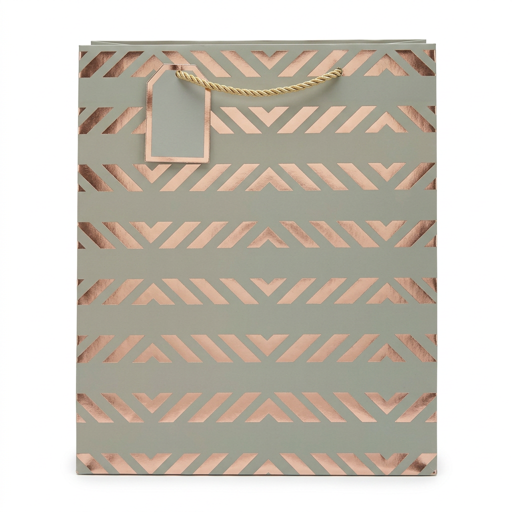 Cream & Gold Chevron Striped Gift Bag - Large