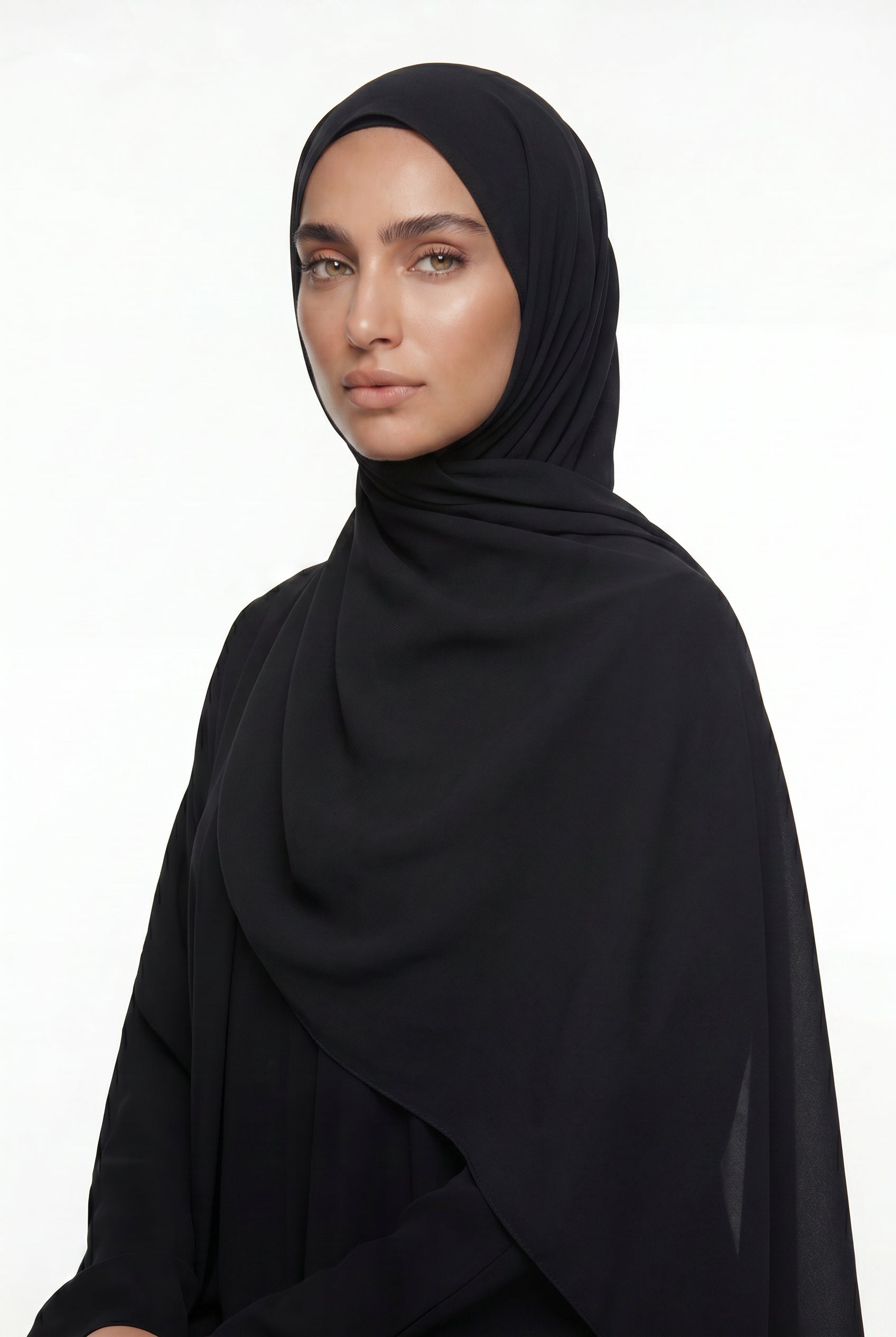 Fluid Stretch Chiffon Hijab Black Col 14